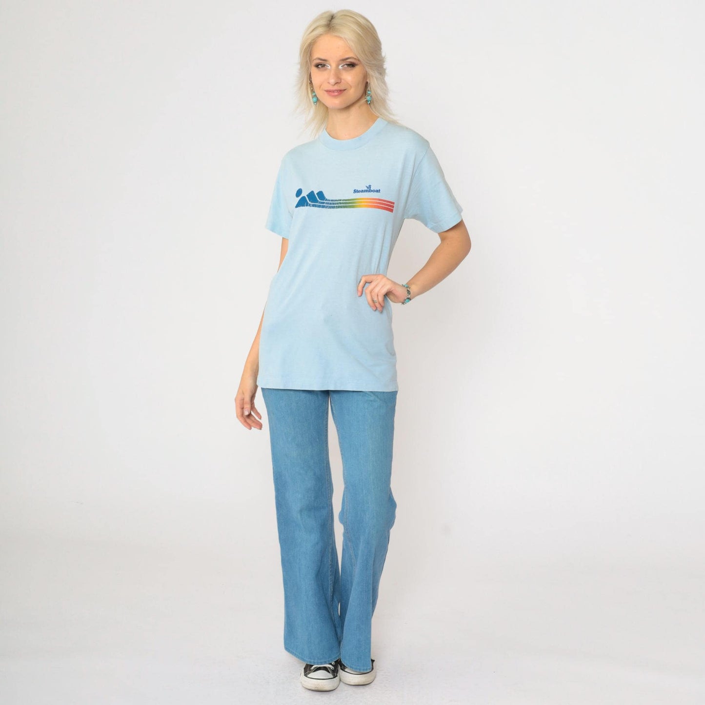 80s Steamboat Colorado Graphic T-Shirt Baby Blue Single Stitch Small