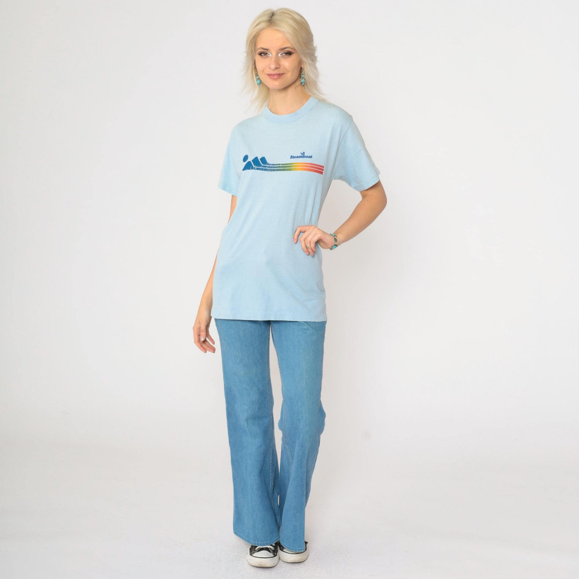 80s Steamboat Colorado Graphic T-Shirt Baby Blue Single Stitch Small