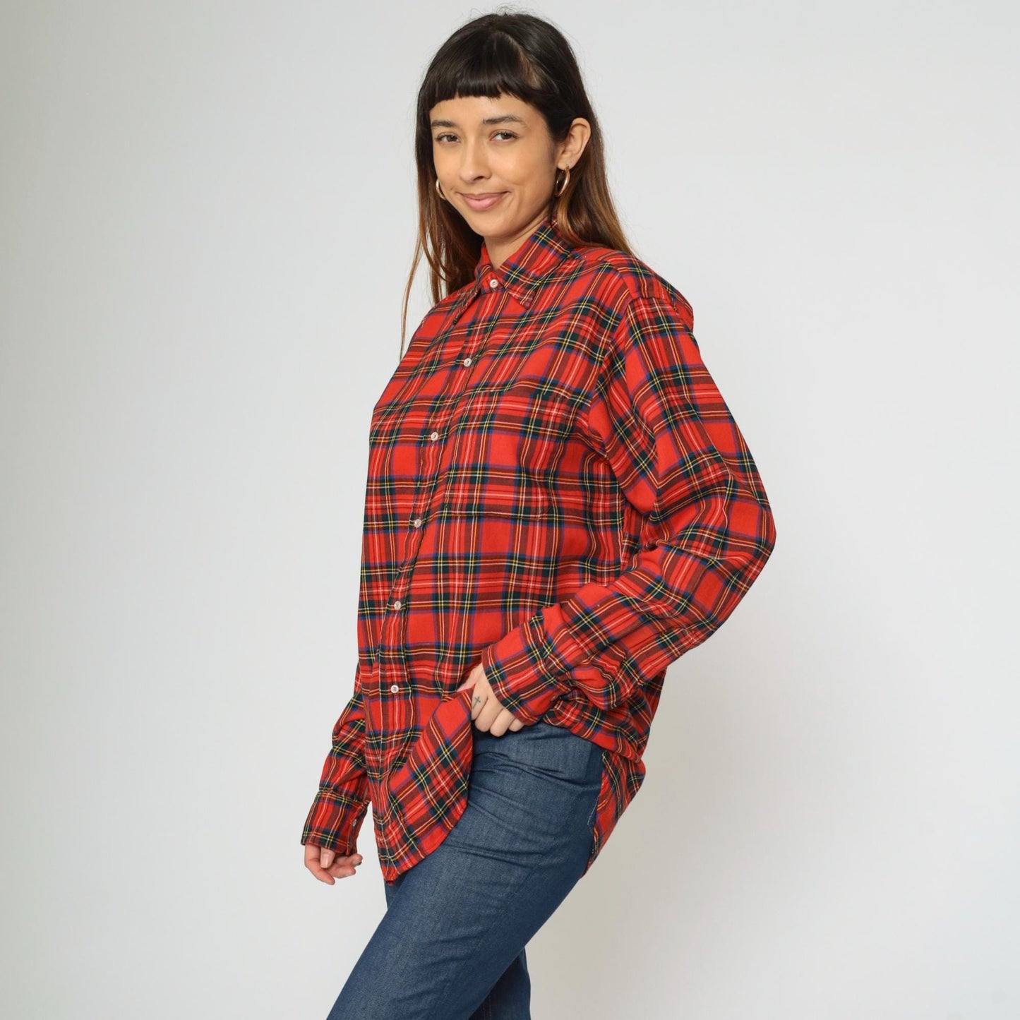 80s Brooks Brothers Red Plaid Wool Blend Button-Up Shirt Extra Large XL