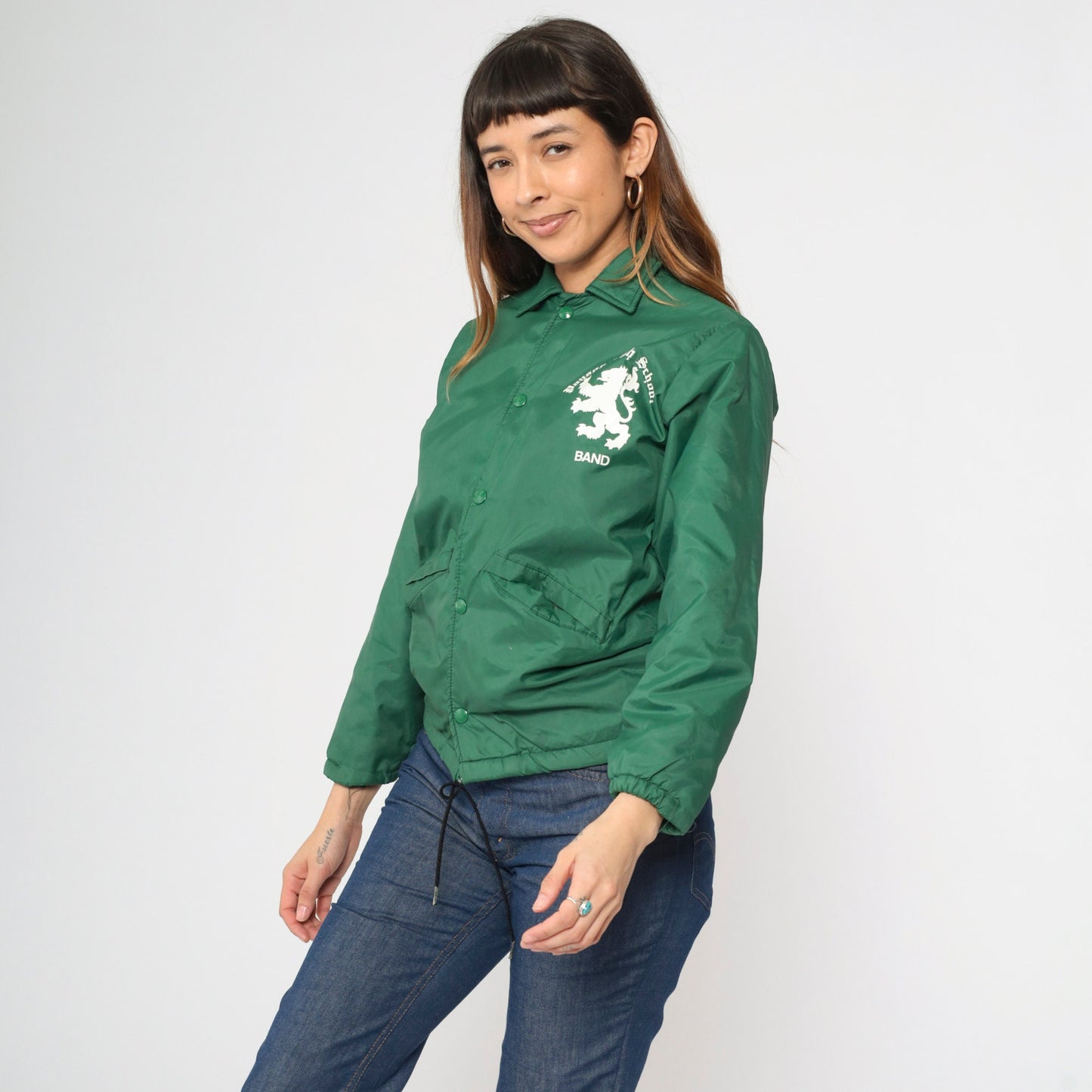 70s Payson High School Band Windbreaker Green Nylon Fleece Lined Youth Large
