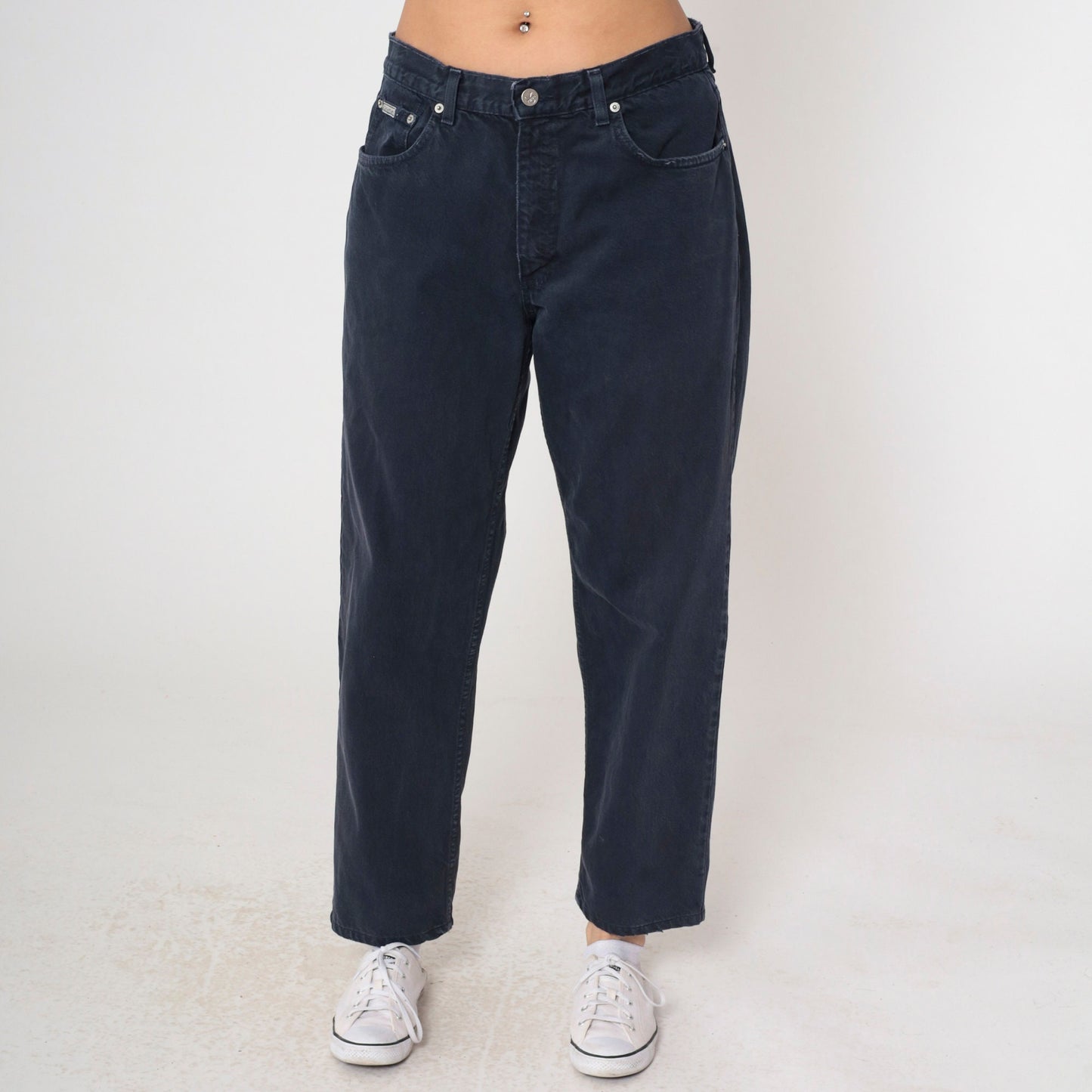 00s Calvin Klein Black High-Waisted Mom Jeans Tapered Leg Large 34