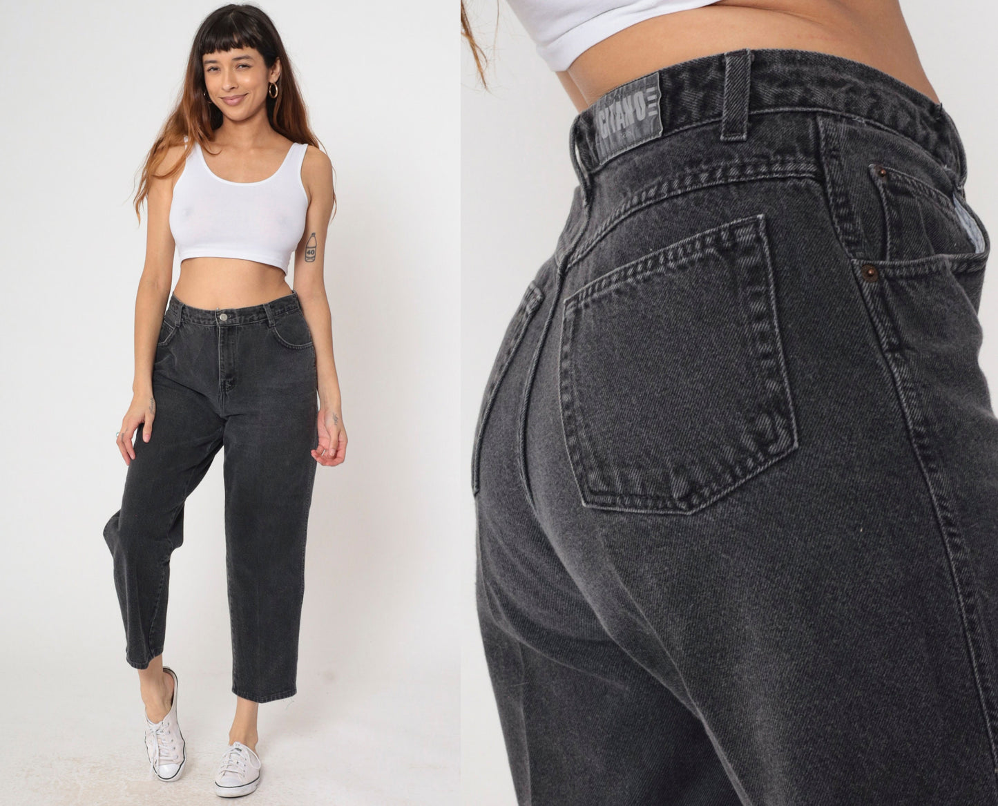 90s Gitano Black Denim High-Rise Tapered Mom Jeans Medium 31