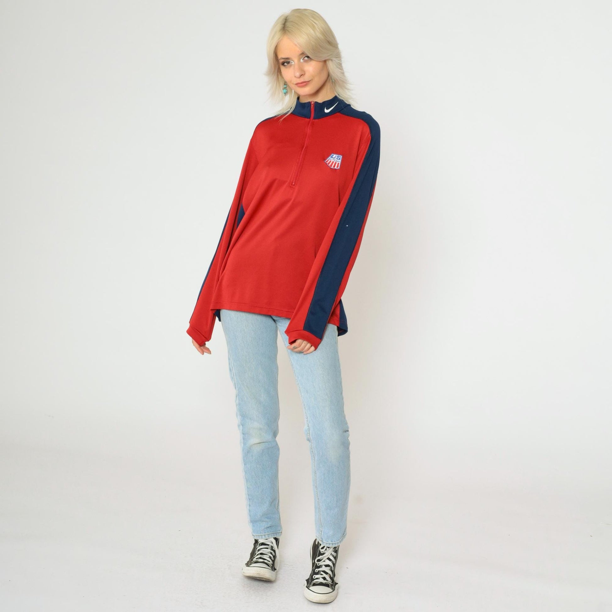 90s Nike US Ski Team Long Sleeve Quarter Zip Mock Neck Red Large