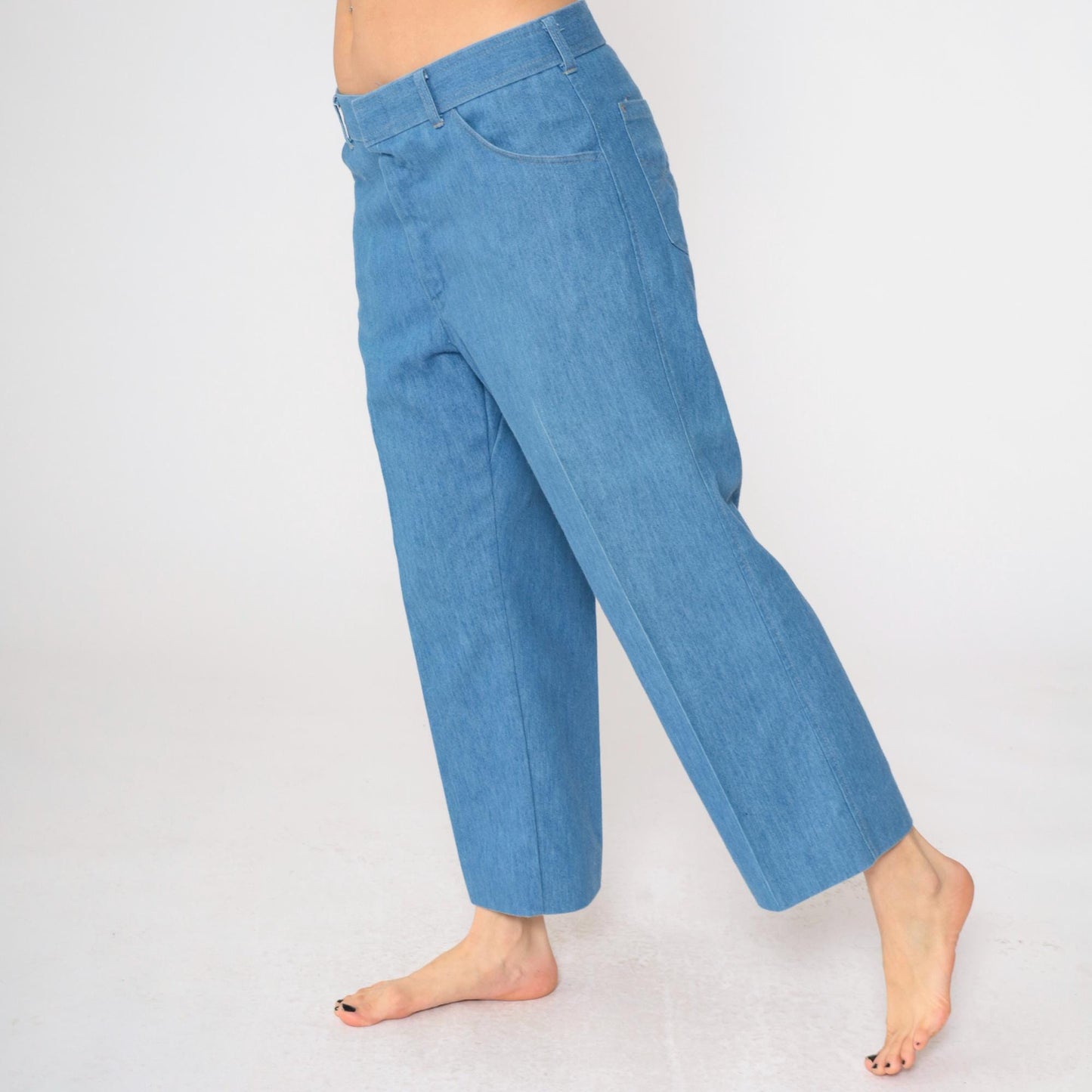 80s Sport Abouts High Waist Straight Leg Cropped Jeans Blue Denim 34x26
