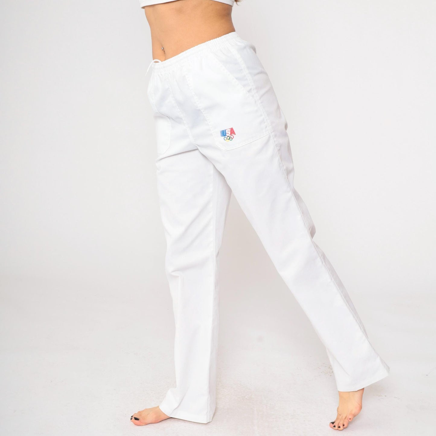 80s Levi's White Athletic Trousers Elastic Waist Small