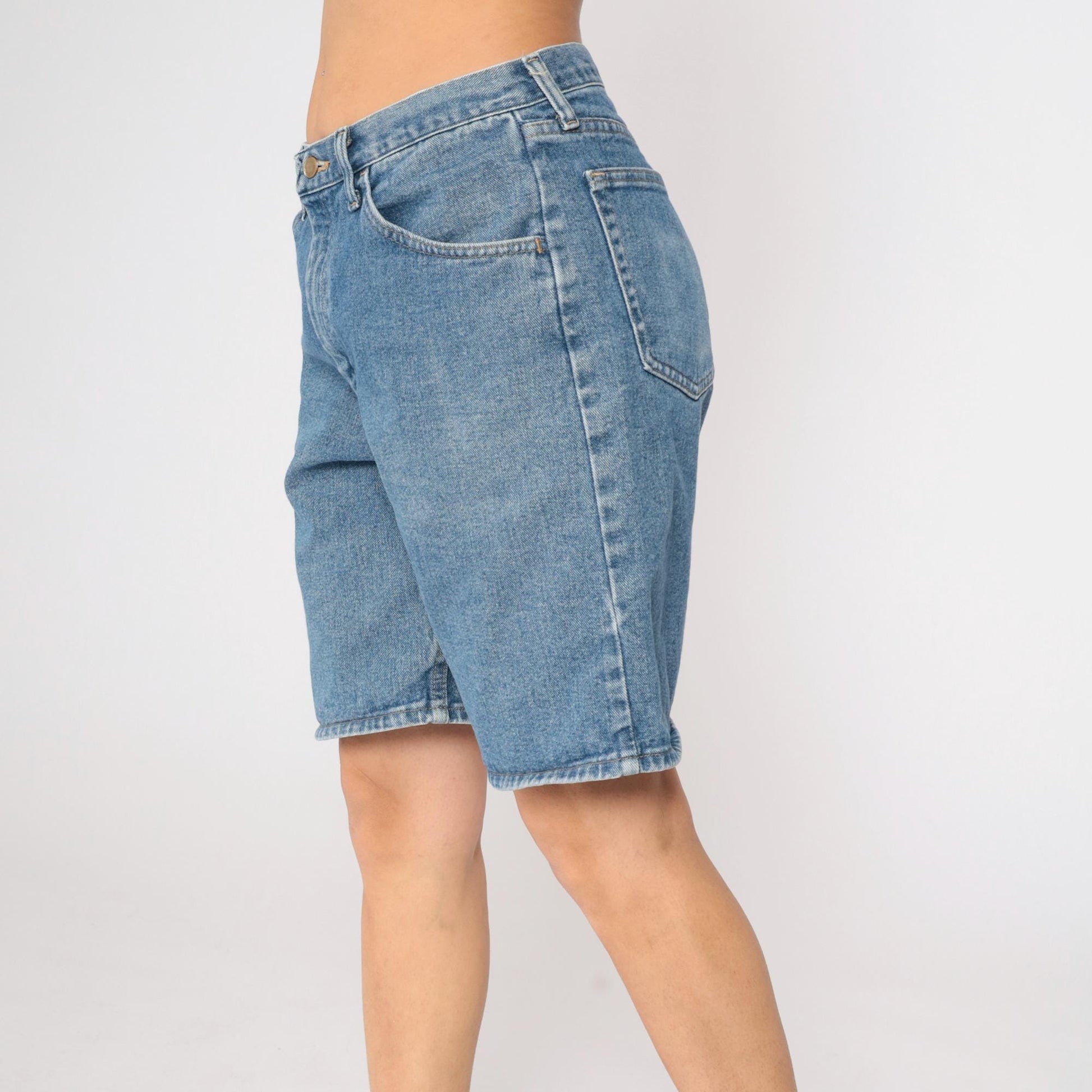 Y2K Wrangler Denim Bermuda Shorts High Waist Blue Jean Relaxed Fit Medium M