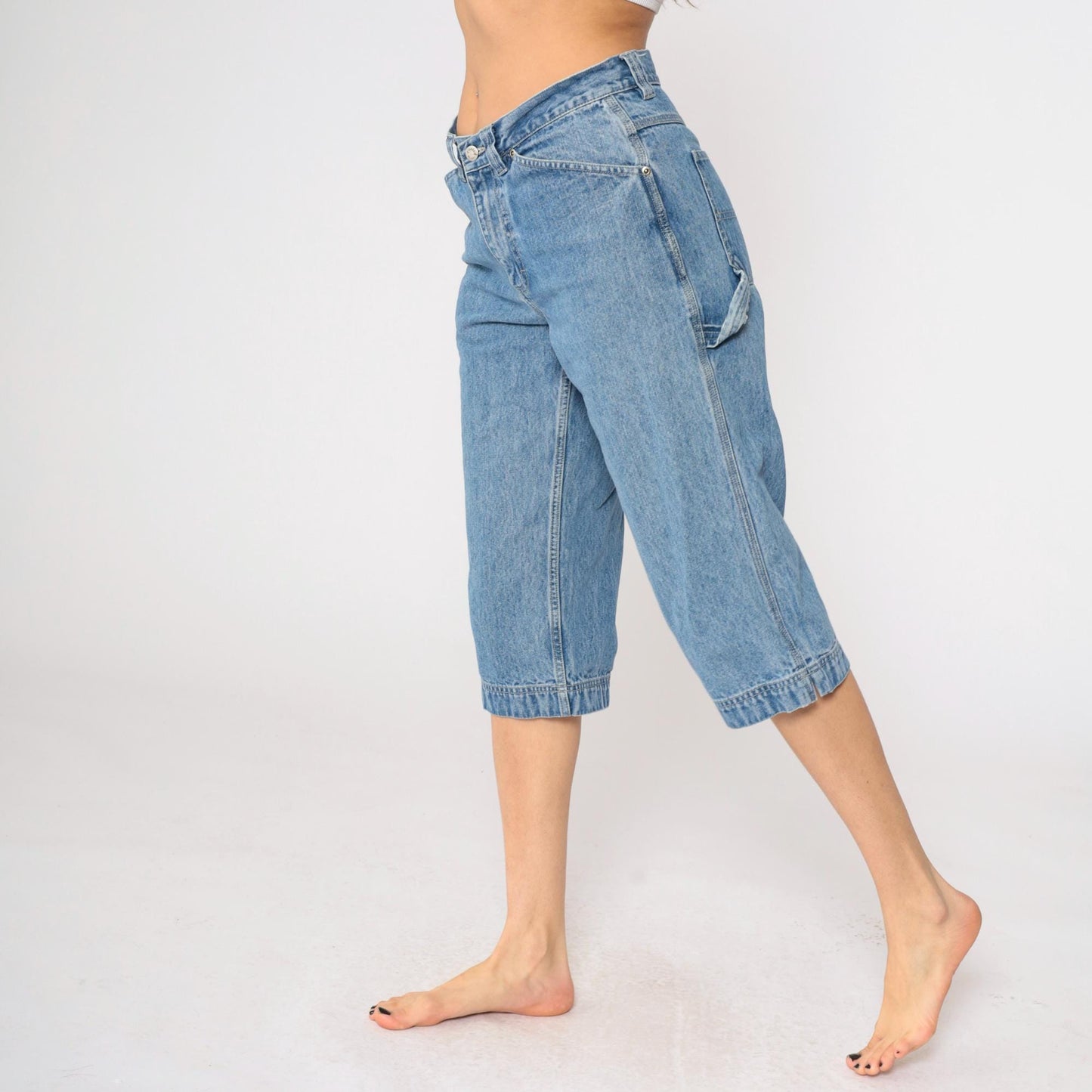 90s Riveted by Lee Capri Jeans Hammer Loop Straight Leg Blue Denim Medium 8