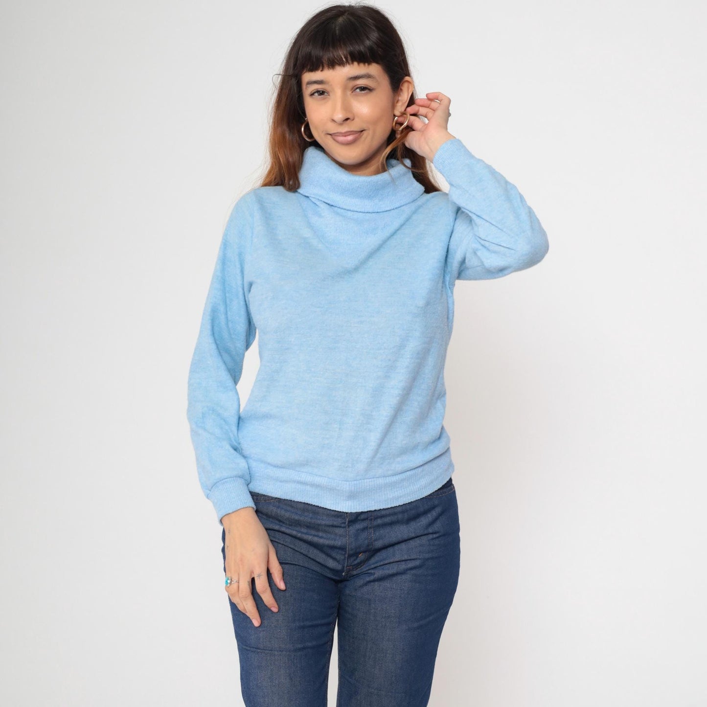 80s Baby Blue Turtleneck Sweatshirt Ski Modes Slouchy Small Medium