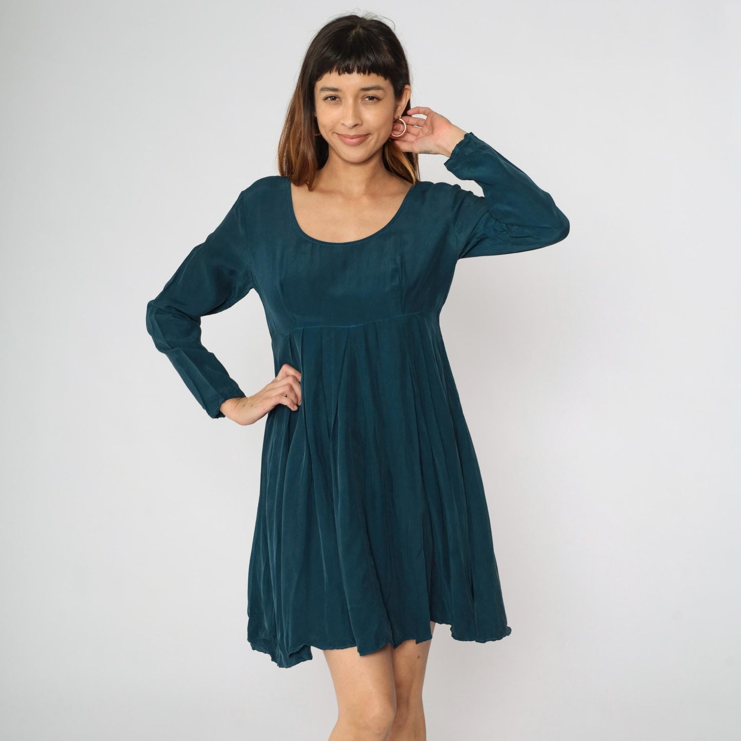 90s Rampage Babydoll Mini Dress Dark Teal Scoop Neck Empire Waist Medium