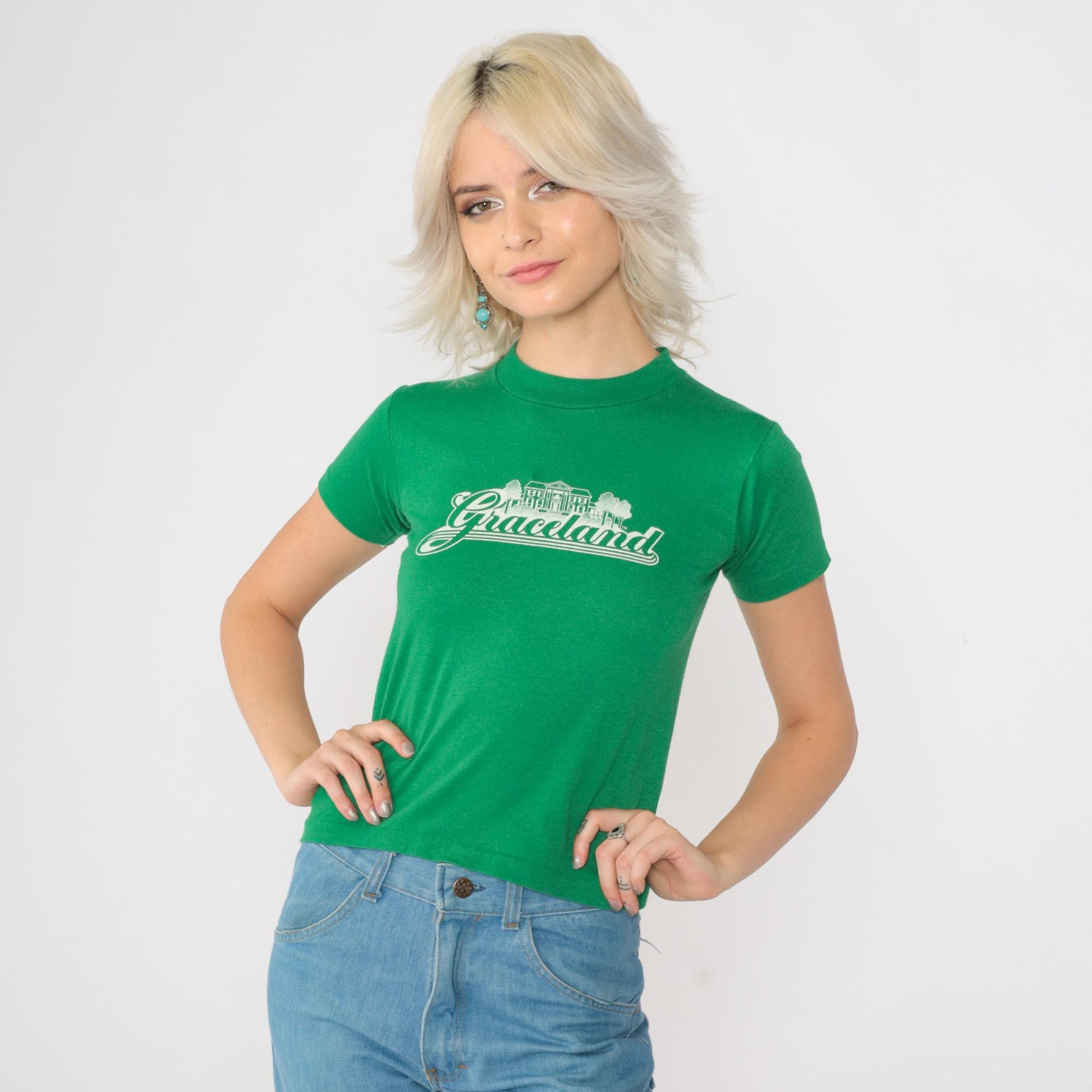 80s Graceland Memphis Tennessee Graphic T-Shirt Green Youth Medium