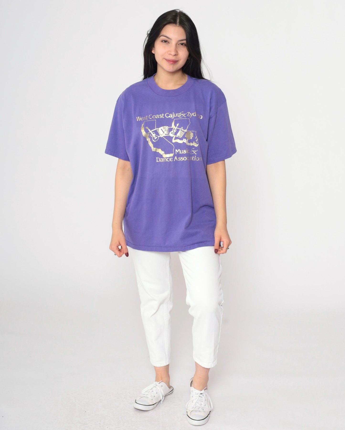 90s West Coast Cajun Zydeco Music Graphic T-Shirt Purple Metallic Large
