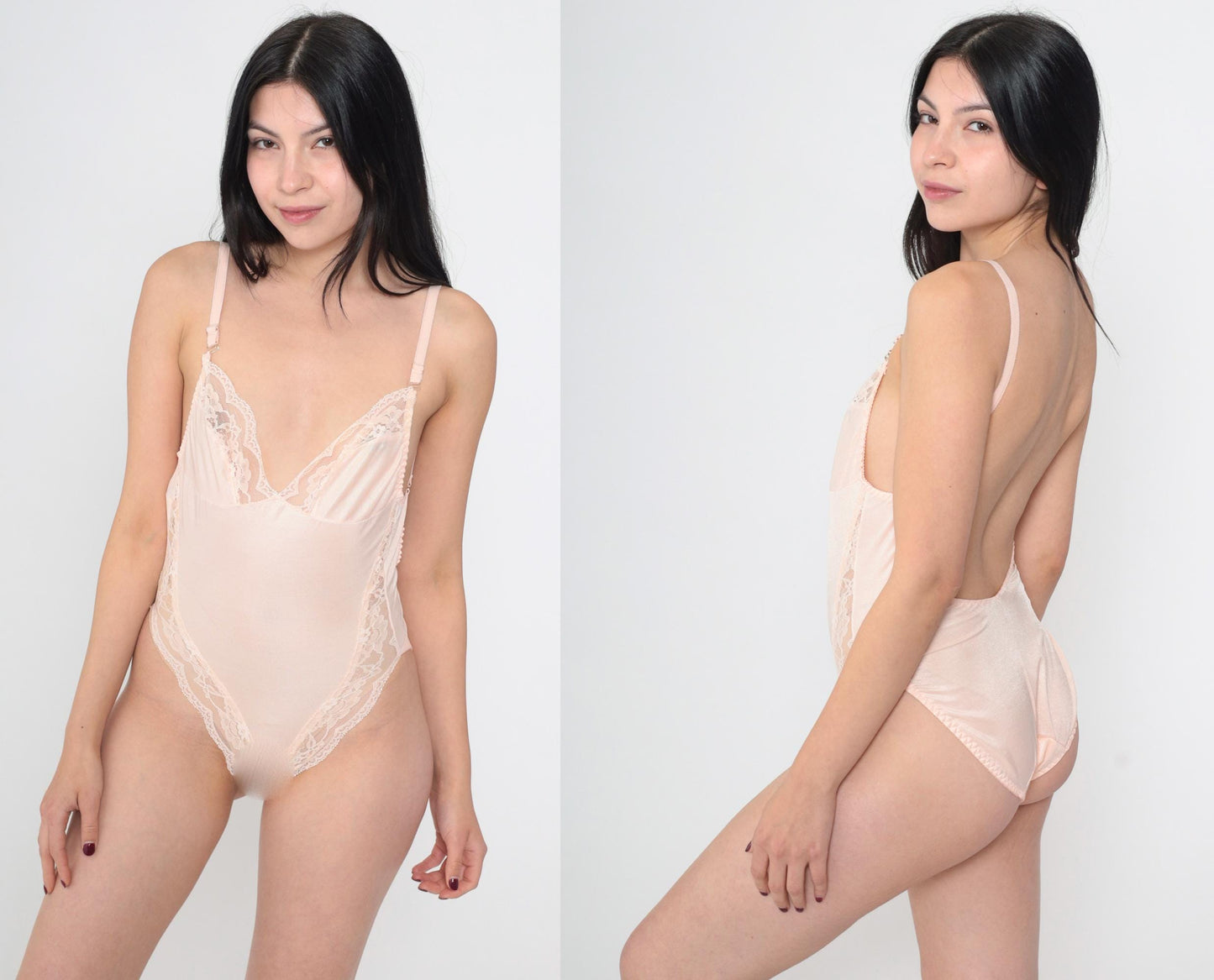 80s Berlei Baby Pink Lace Teddy Bodysuit High Cut V-Neck Small S