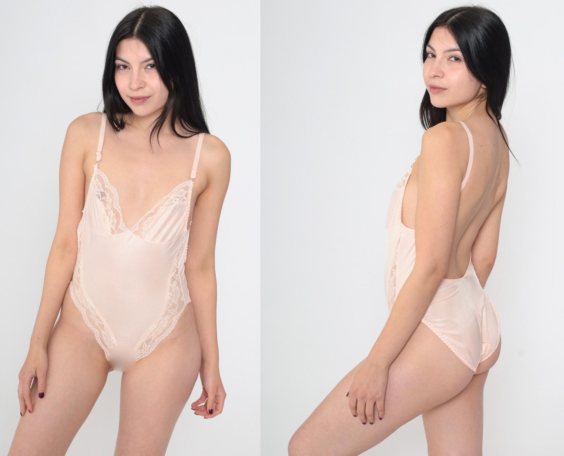 80s Berlei Baby Pink Lace Teddy Bodysuit High Cut V-Neck Small S