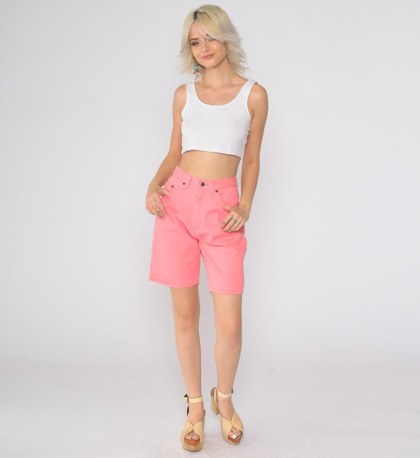 90s Faded Glory Pink Denim Shorts High Waisted Size 4