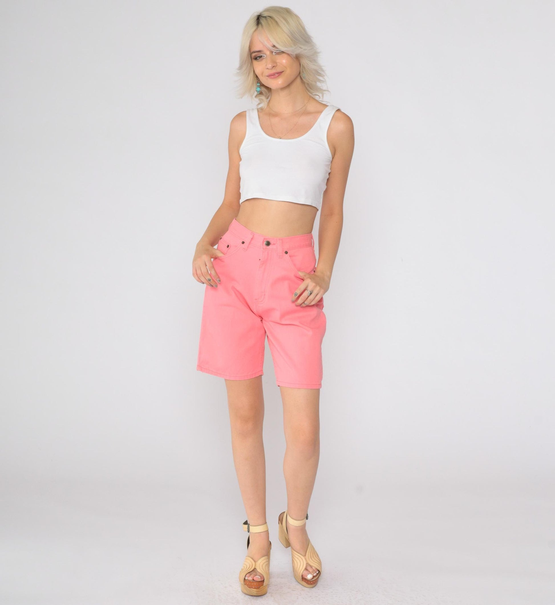 90s Faded Glory Pink Denim Shorts High Waisted Size 4