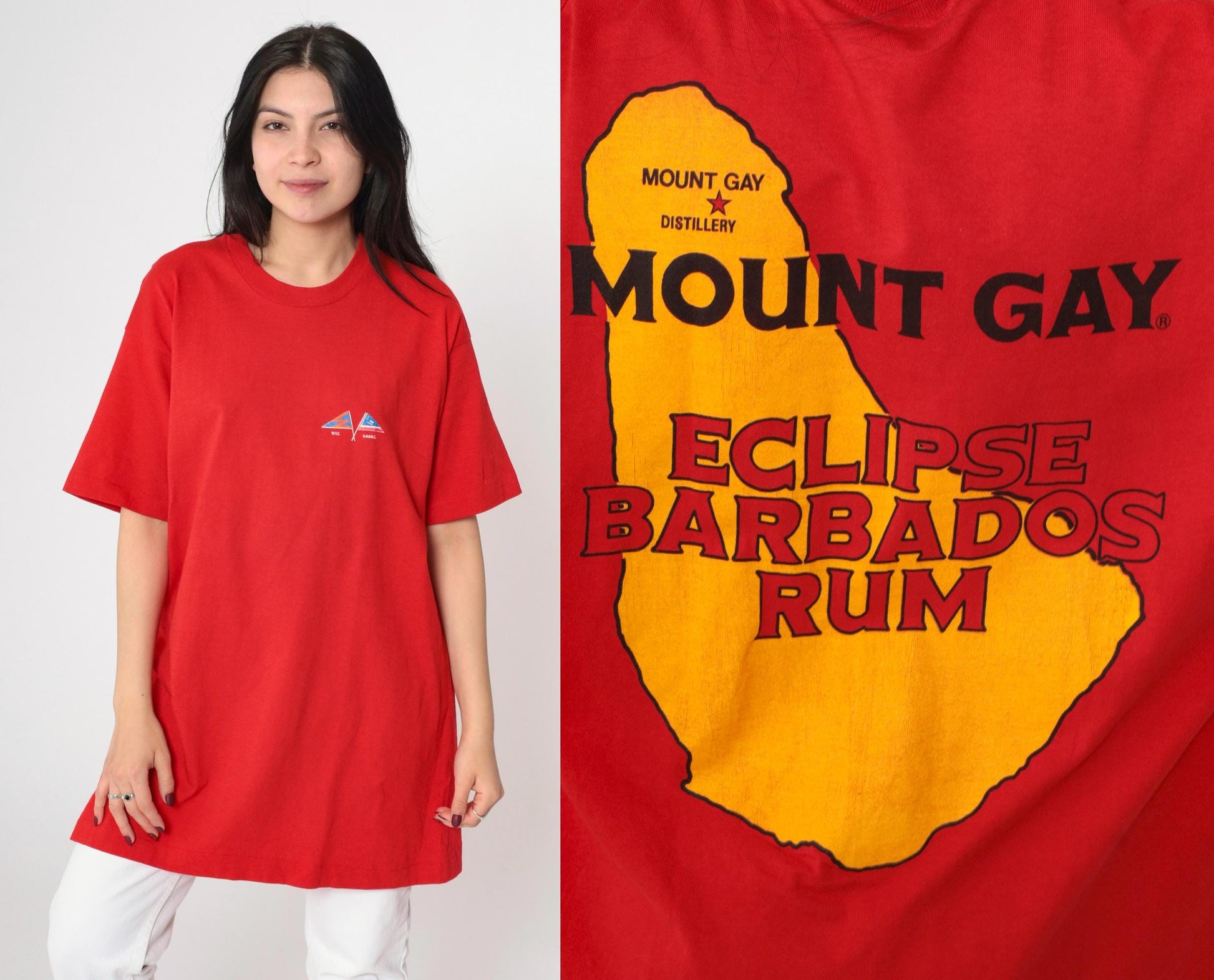 90s Mount Gay Eclipse Rum Barbados Graphic T-Shirt Red Cotton XL