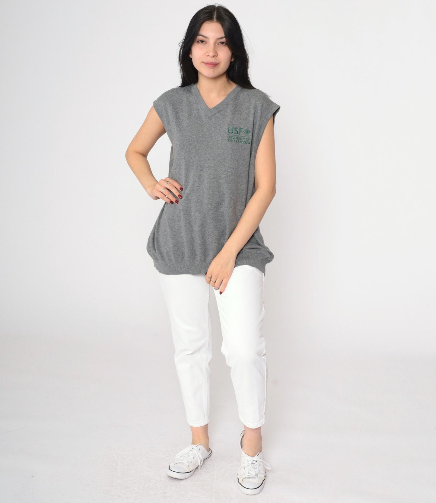 00s USF University of San Francisco Grey Knit Vest Pullover Large L