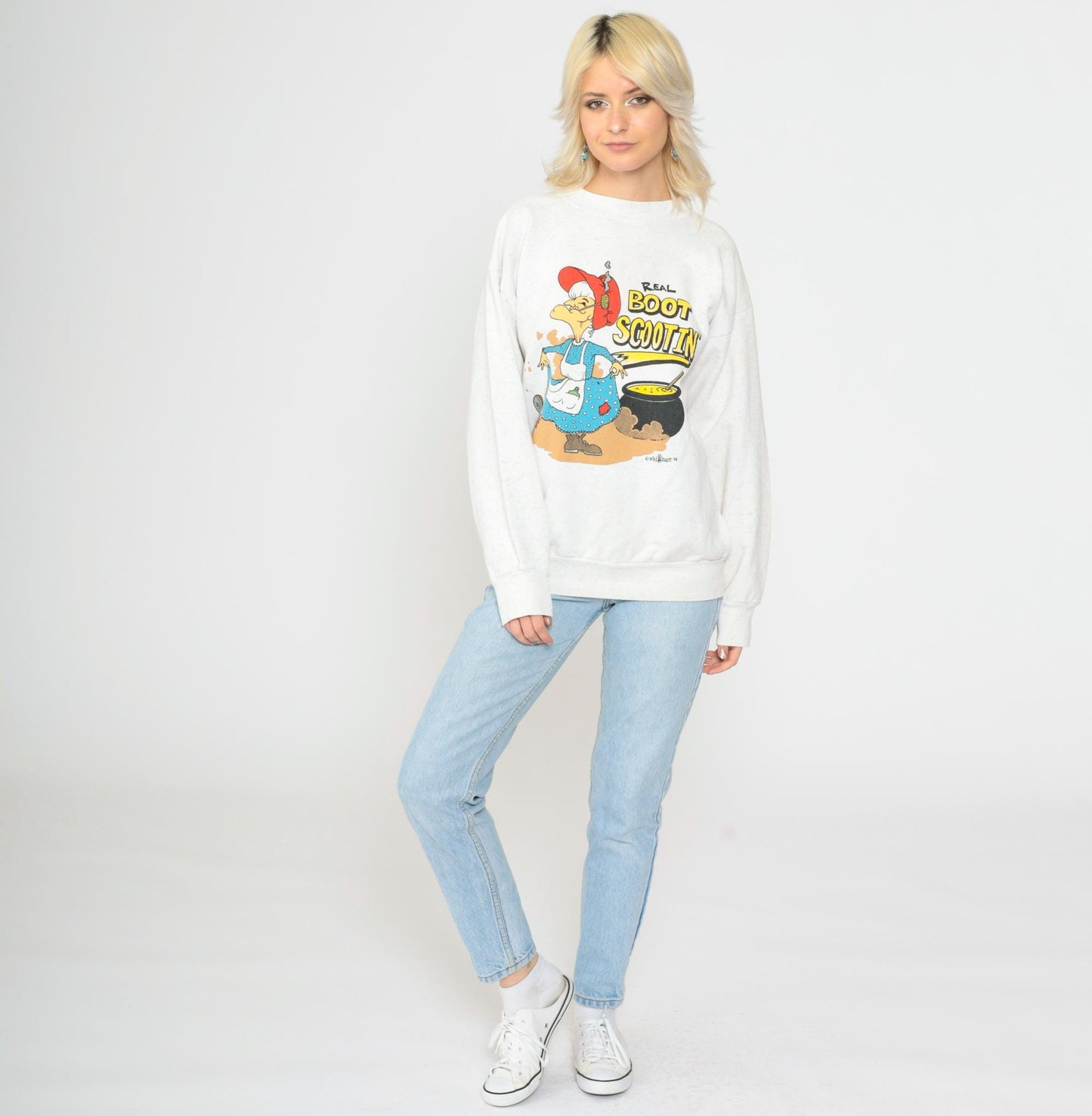 90s Wild Hare Boot Scootin' Granny Graphic Sweatshirt Grey Medium Large