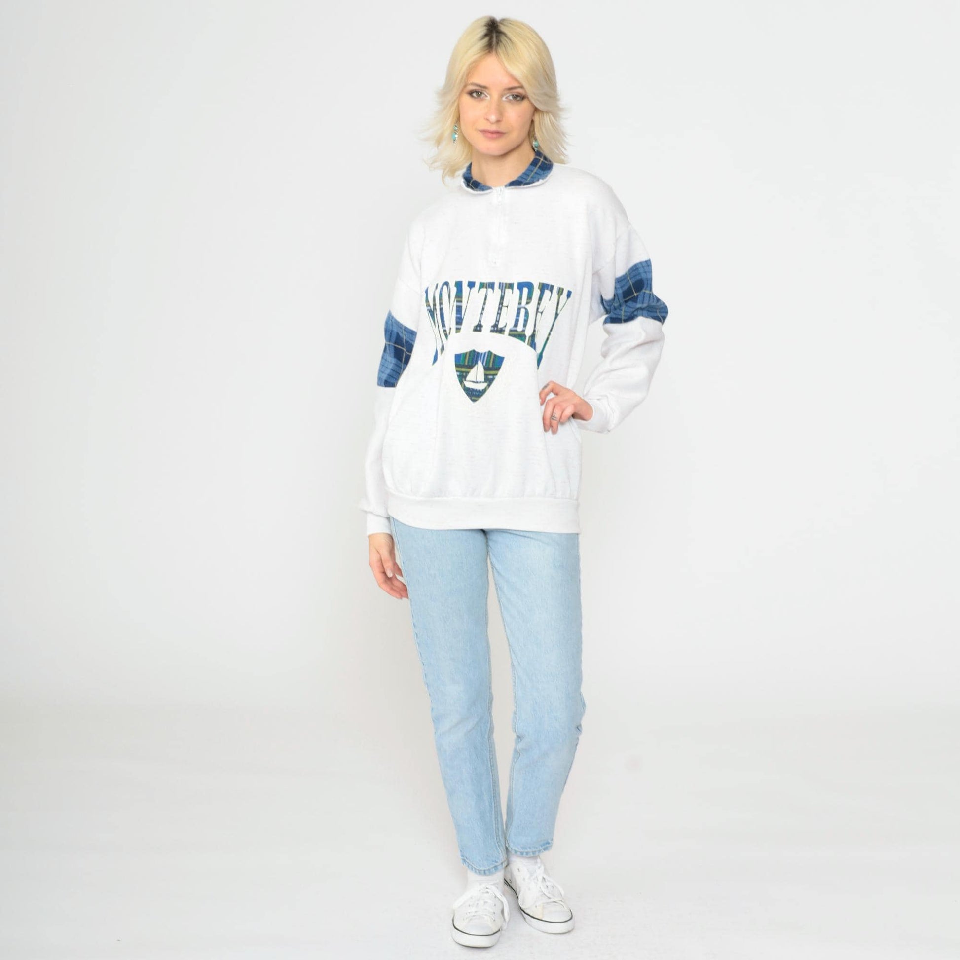90s Monterey California Sailboat Quarter Zip Sweatshirt White Medium