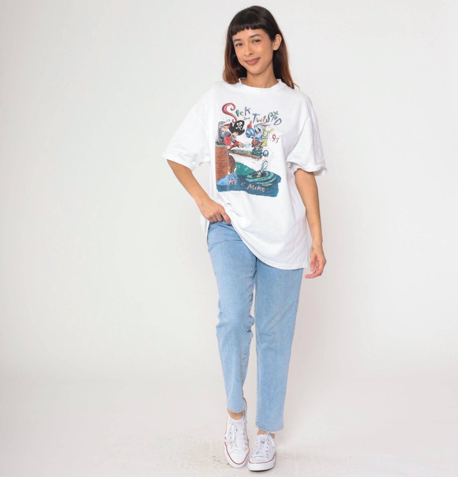 90s Spike n' Mike Sick and Twisted Festival Animation T-Shirt 1993 Pirate Graphic White Extra Large XL