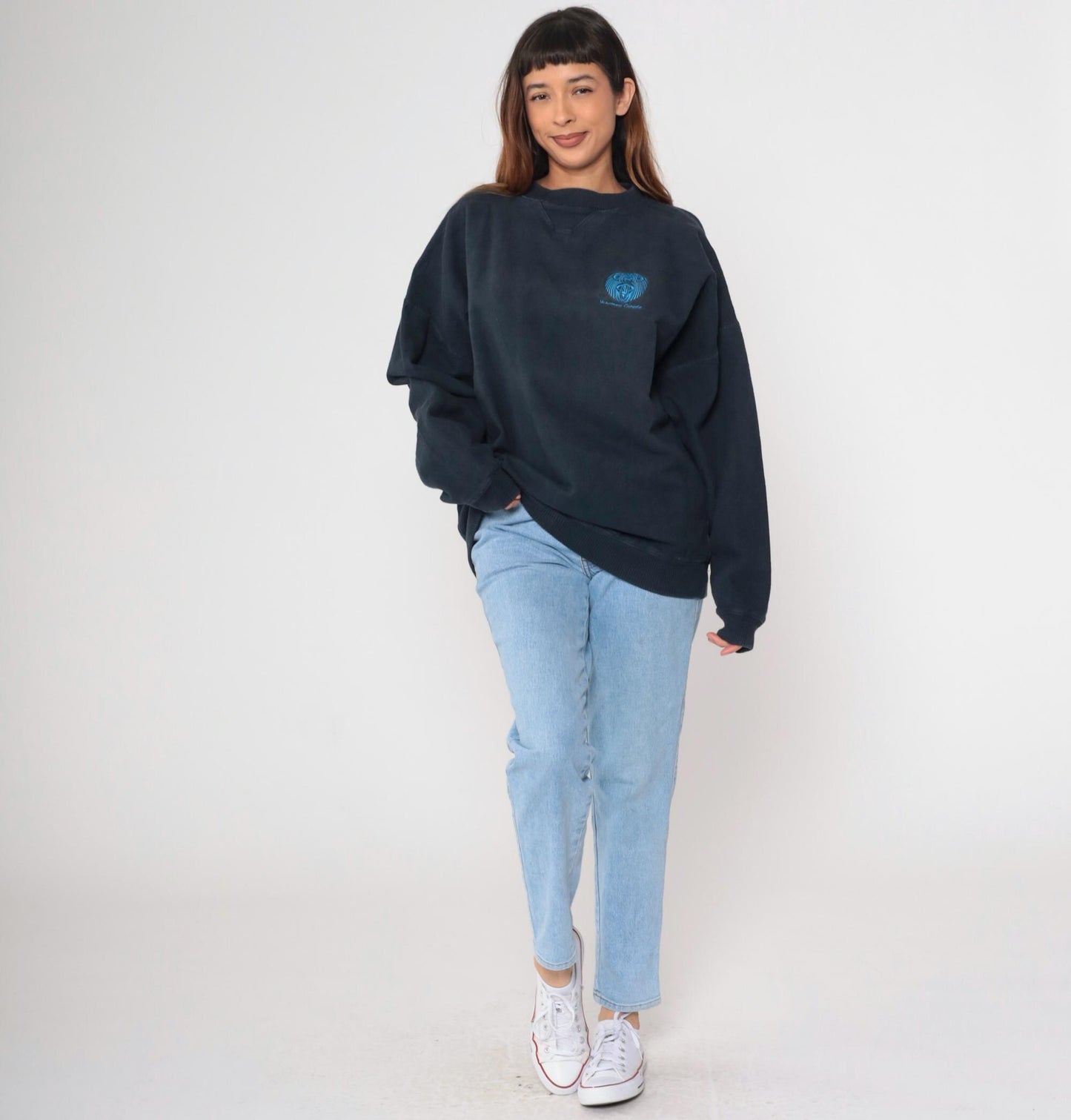 90s Vancouver Indigenous Embroidered Sweatshirt Faded Black Canada Crewneck XXL