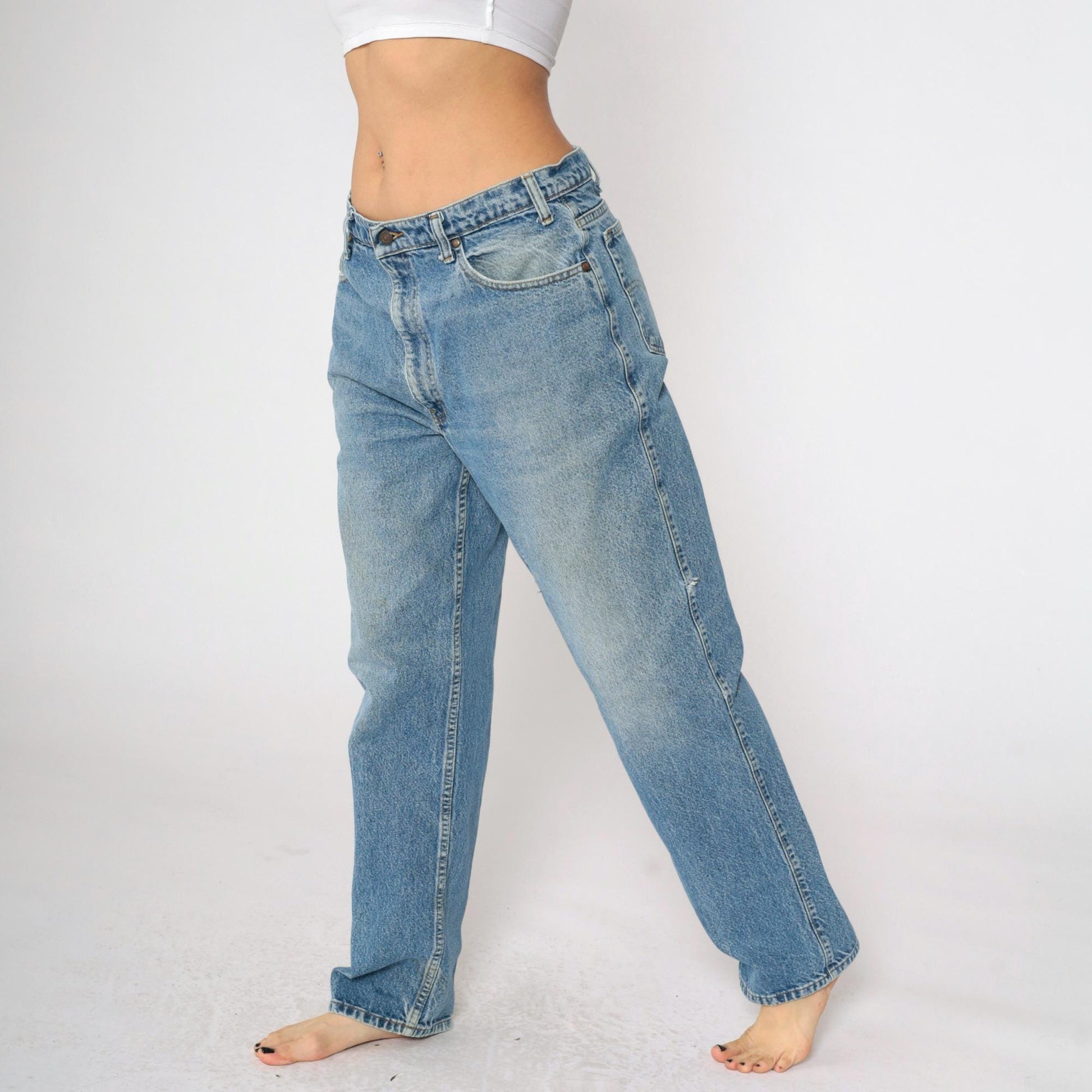 90s Levi's Relaxed Straight Leg Jeans Distressed Blue Denim 36 x 32
