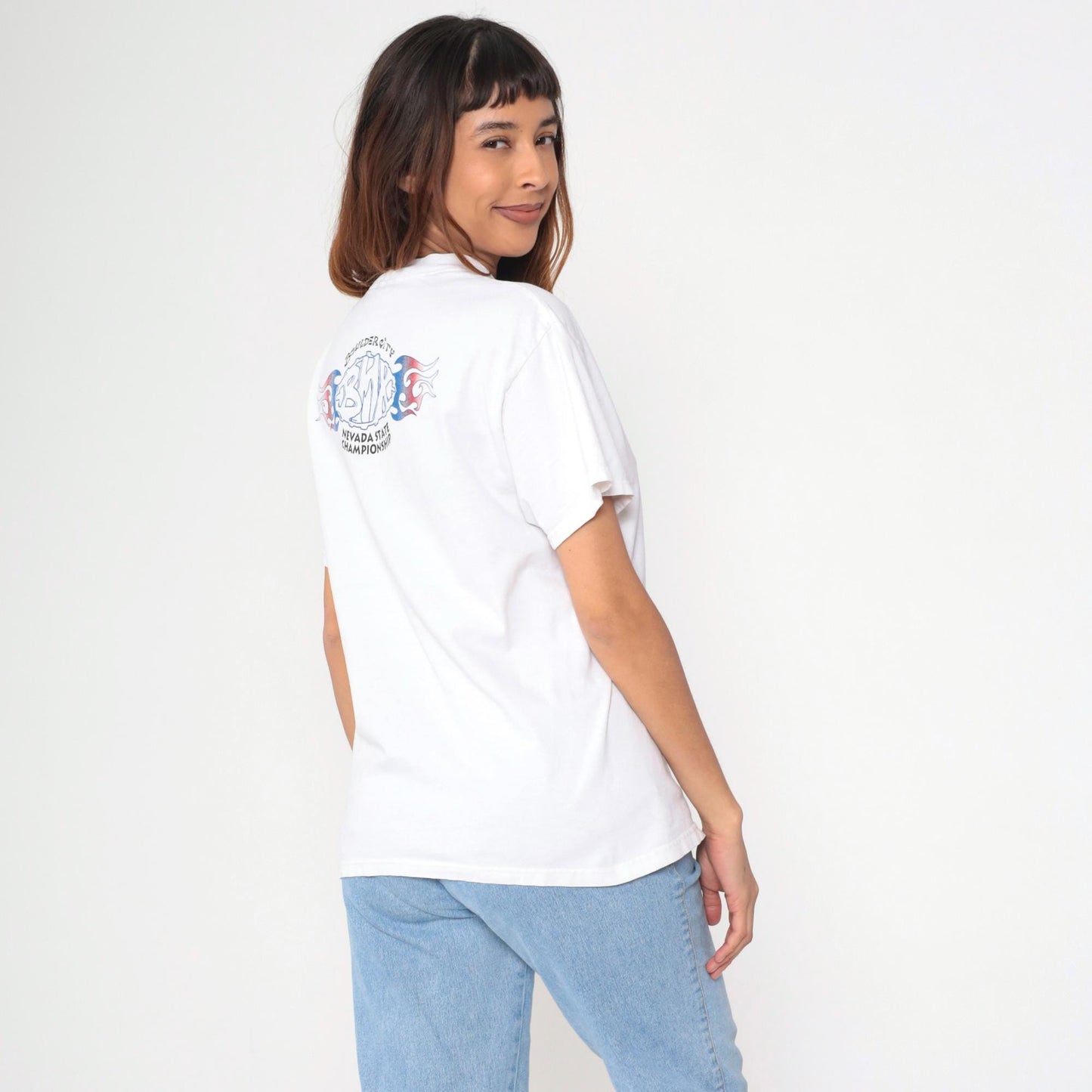 90s Boulder City BMX Nevada Championship T-Shirt White Flames Graphic Small