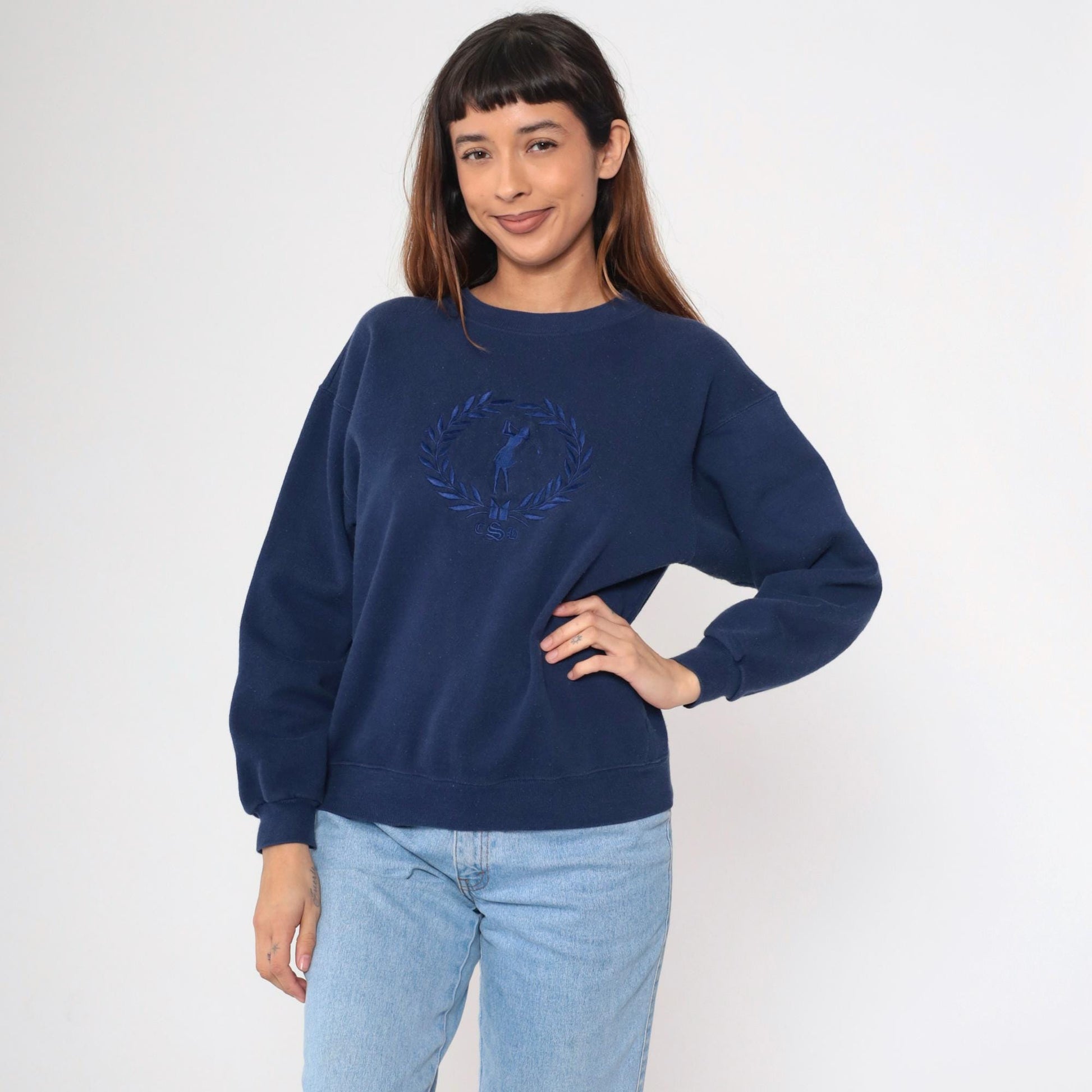 90s Sir Christopher Hatton Golf Sweatshirt Navy Embroidered Crest Medium