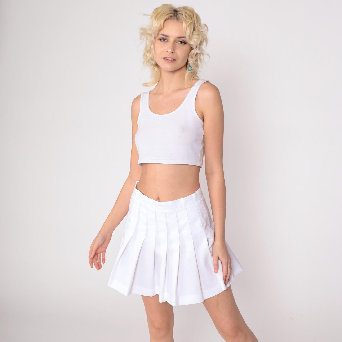 90s Reebok White Pleated Mini Skirt High Waist Side Zip Small