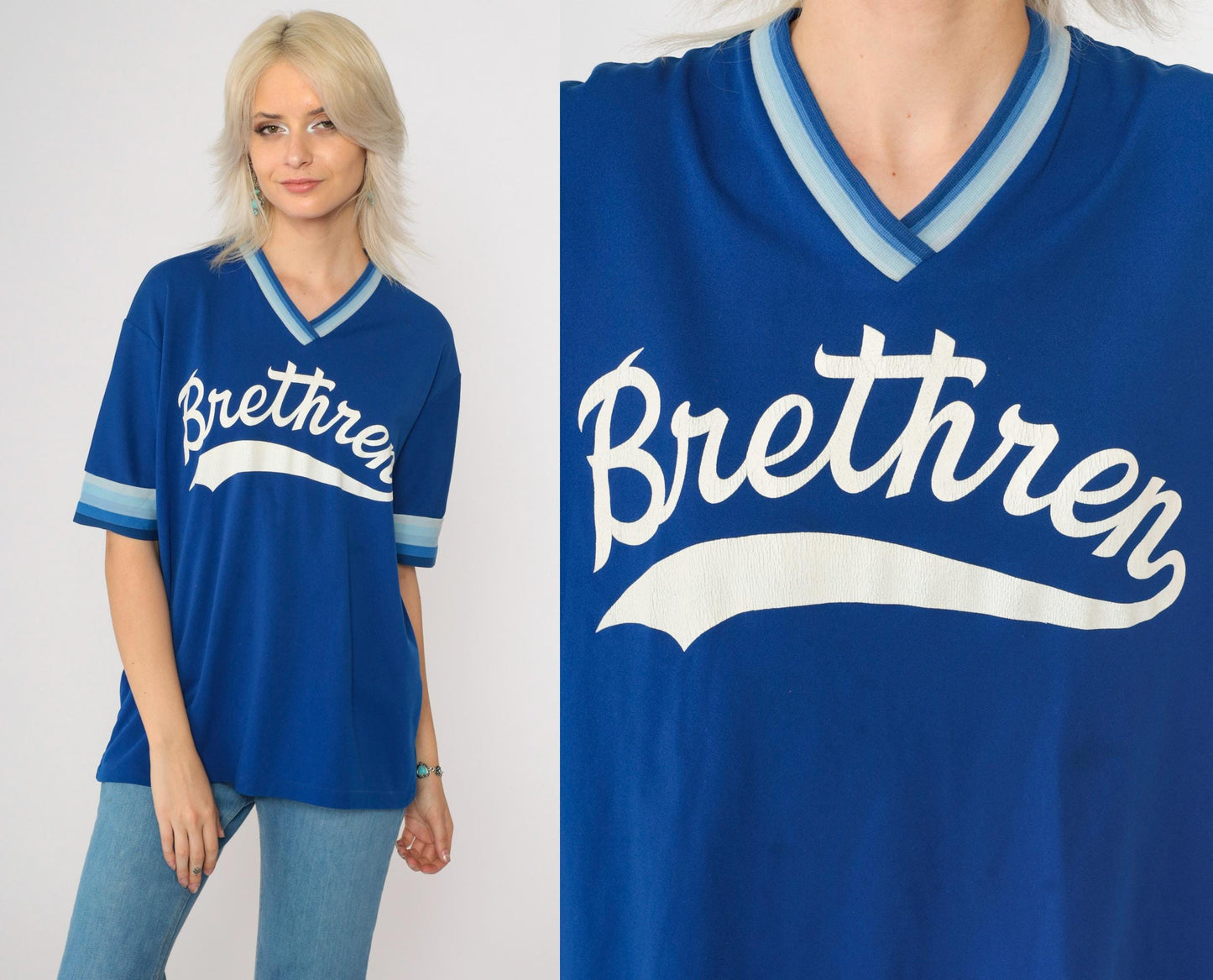 80s Swingster Brethren Baseball Jersey Royal Blue Ringer V-Neck #41 Medium