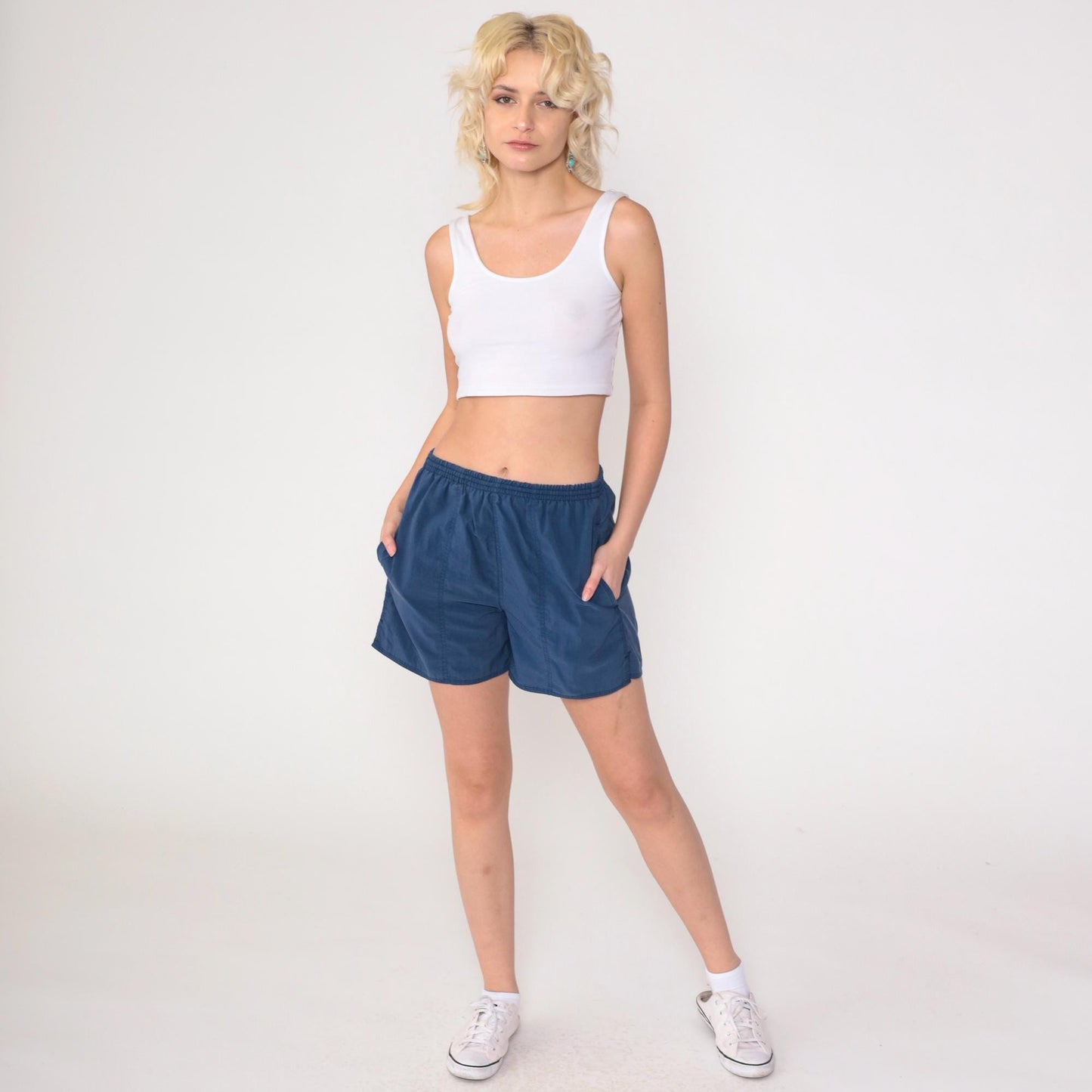 90s Gap Navy Nylon Swim Shorts Elastic Waist Small Petite
