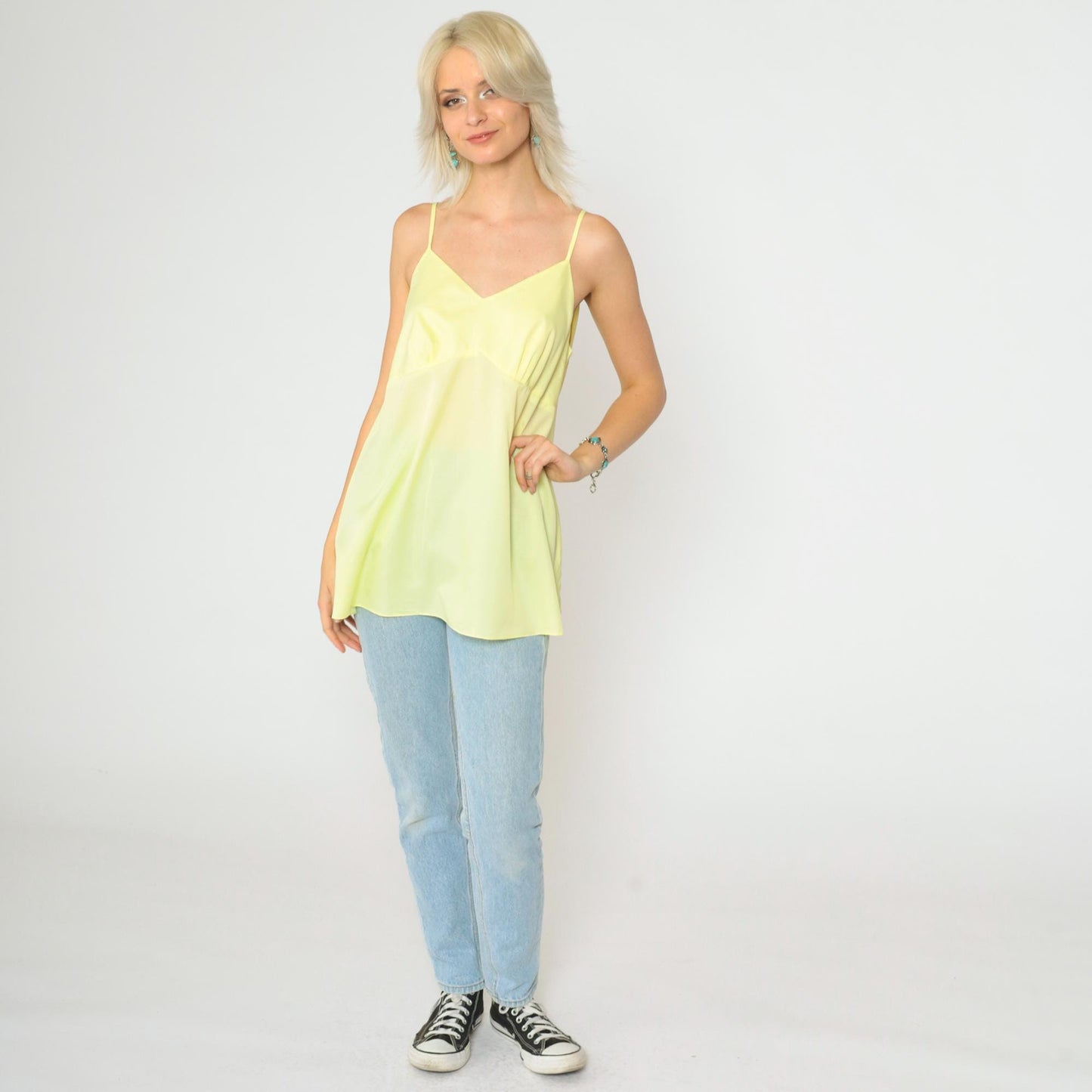 00s Yellow Babydoll Tank Top Spaghetti Strap Empire Waist Medium