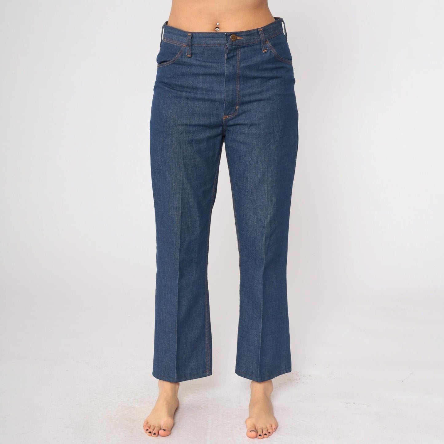 70s Wrangler Flare Jeans High Waist Dark Blue Denim Men's 32x36