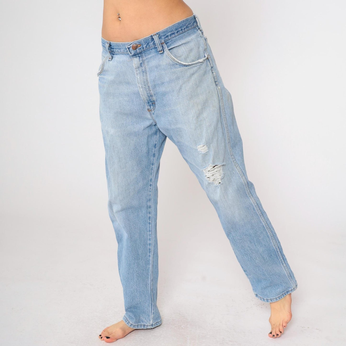 90s Rustler High Rise Straight Leg Jeans Blue Distressed Ripped 38x30