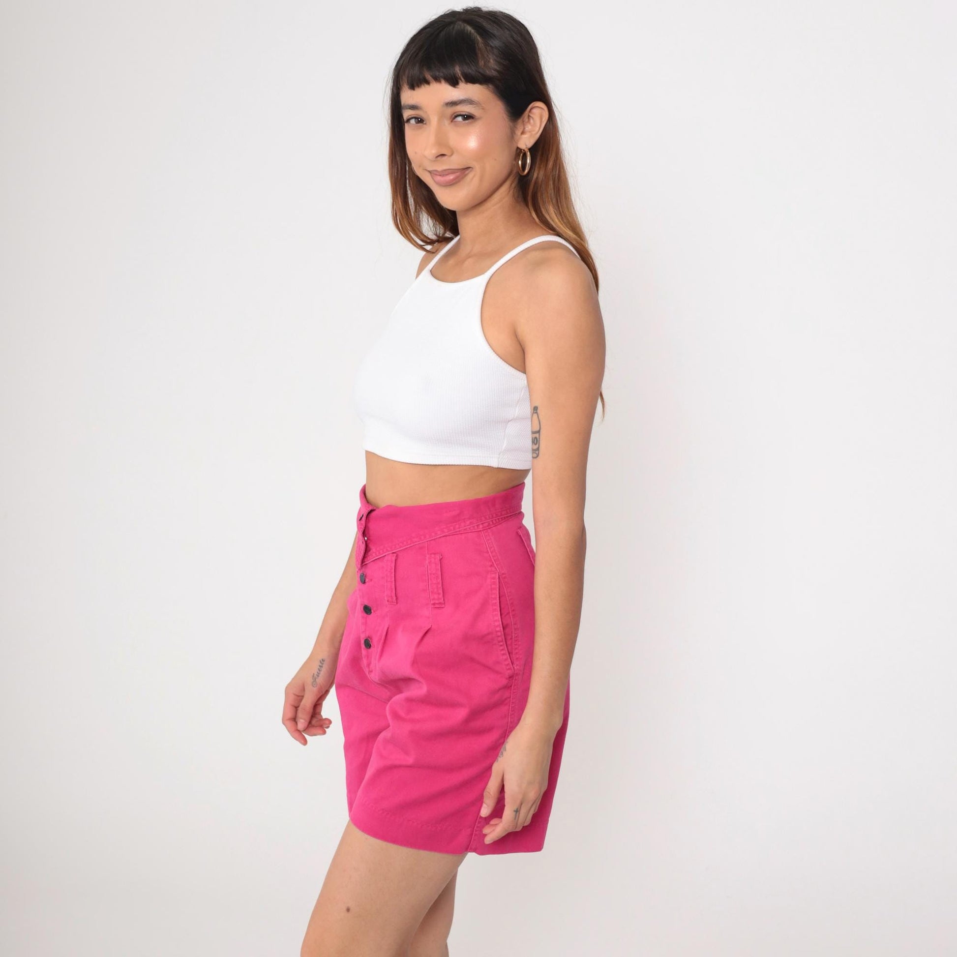 90s Palmettos Hot Pink Denim Shorts High Waisted Pleated Jean Shorts Medium 9