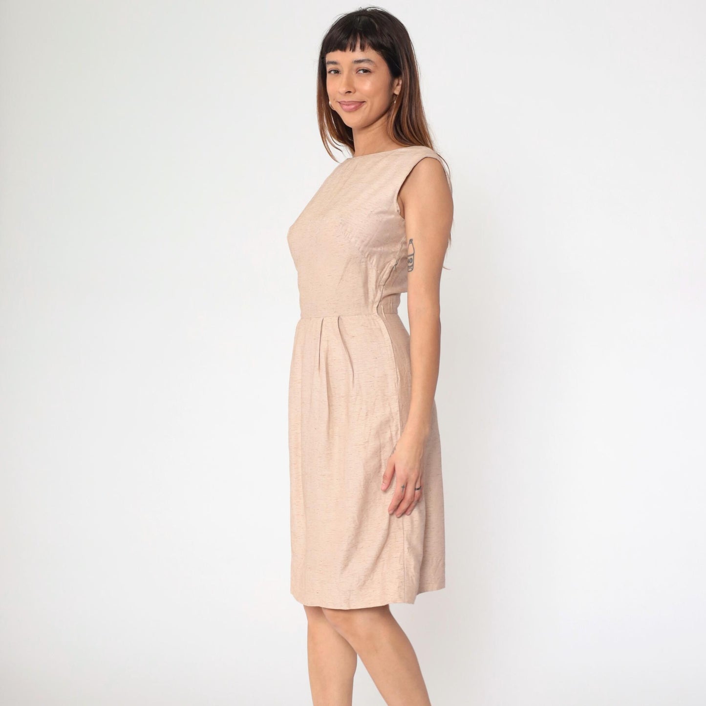 1960s Blush Pink Cocktail Dress Boatneck Wiggle Sheath Knee Small