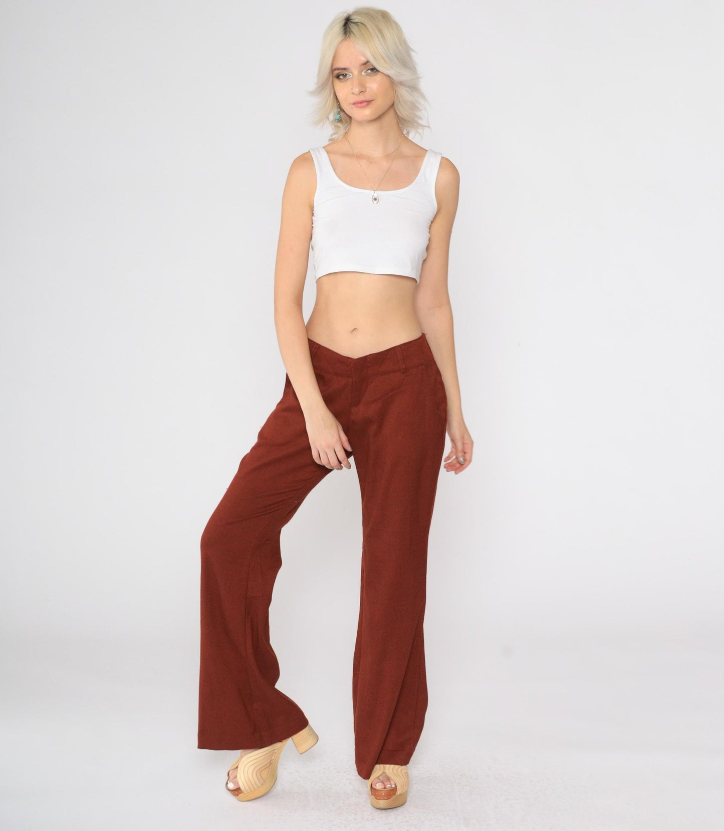 Y2K Burnt Orange Flared Trousers Low Rise 00s Flares Small 7
