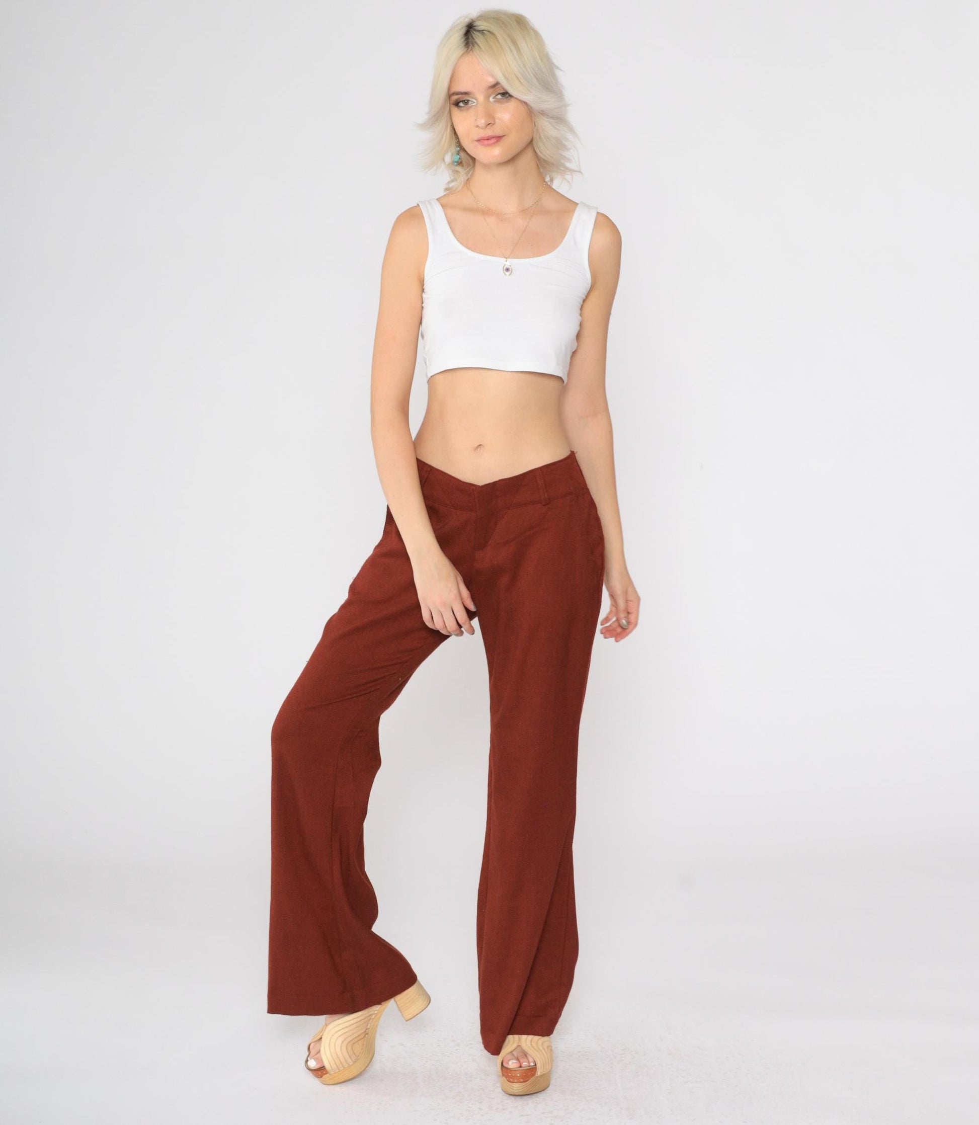 Y2K Burnt Orange Flared Trousers Low Rise 00s Flares Small 7