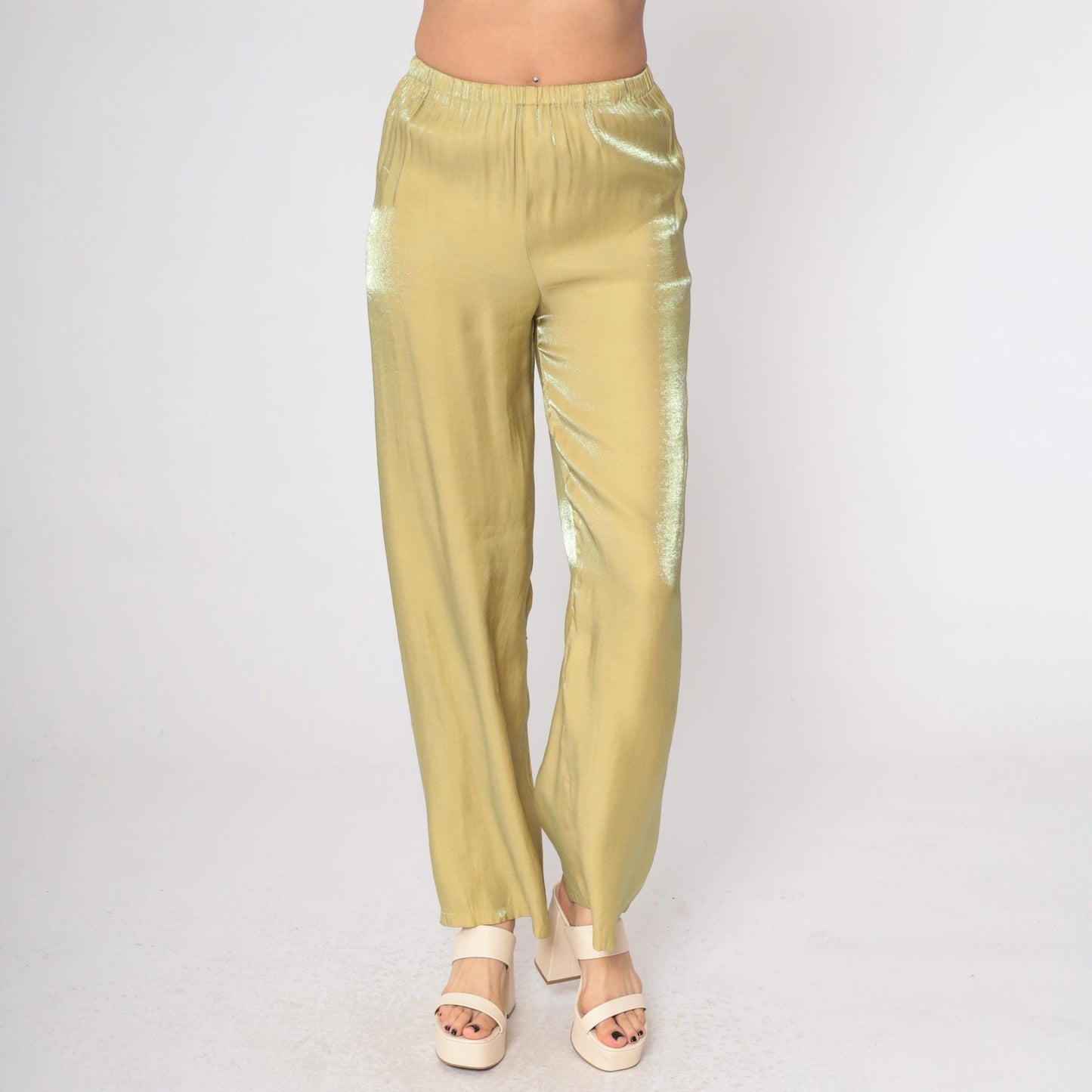90s Iridescent Gold Metallic Straight Leg Trousers High Waist Small XS