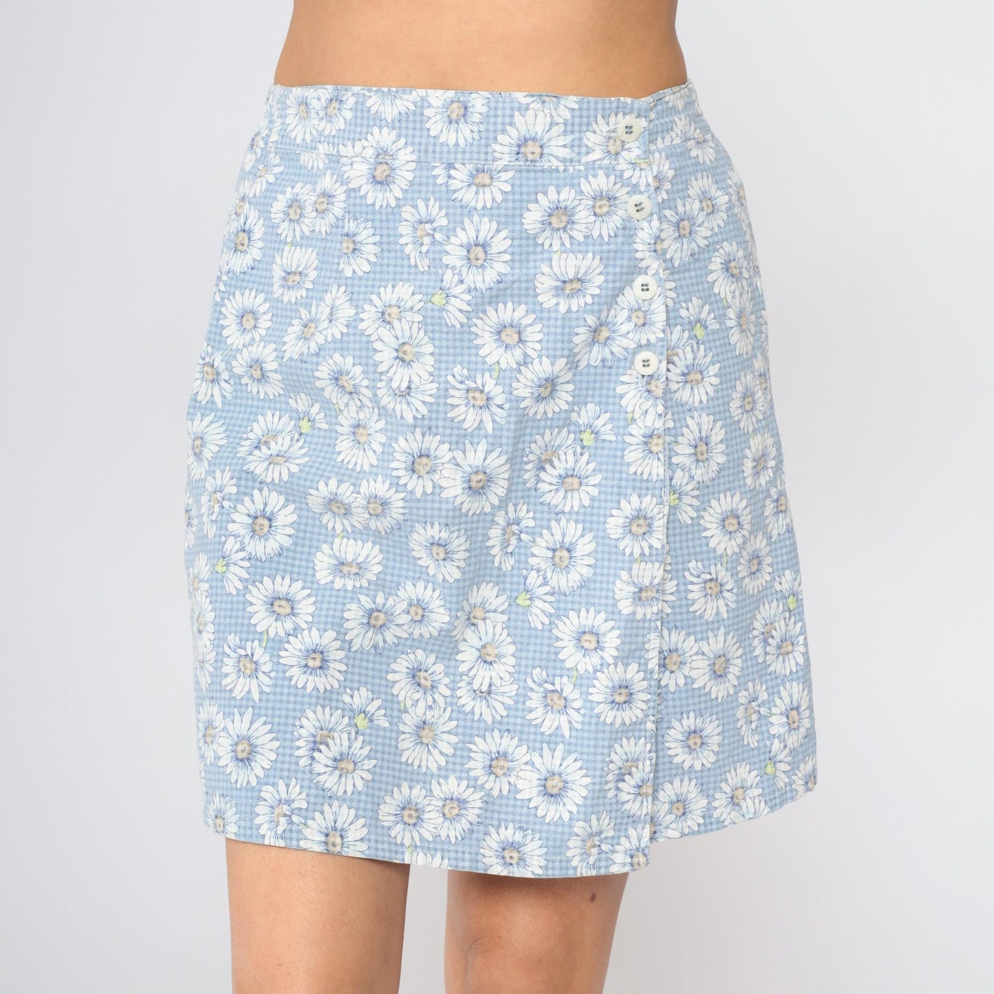 90s Paquette Byer California Floral Gingham Skort Baby Blue High Waist Mini Medium