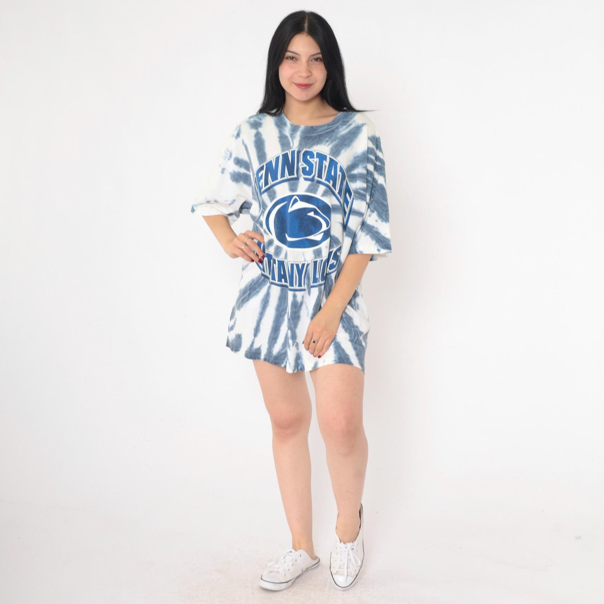 90s Penn State Nittany Lions Tie Dye T-Shirt Blue White Graphic Tee Extra Large XL