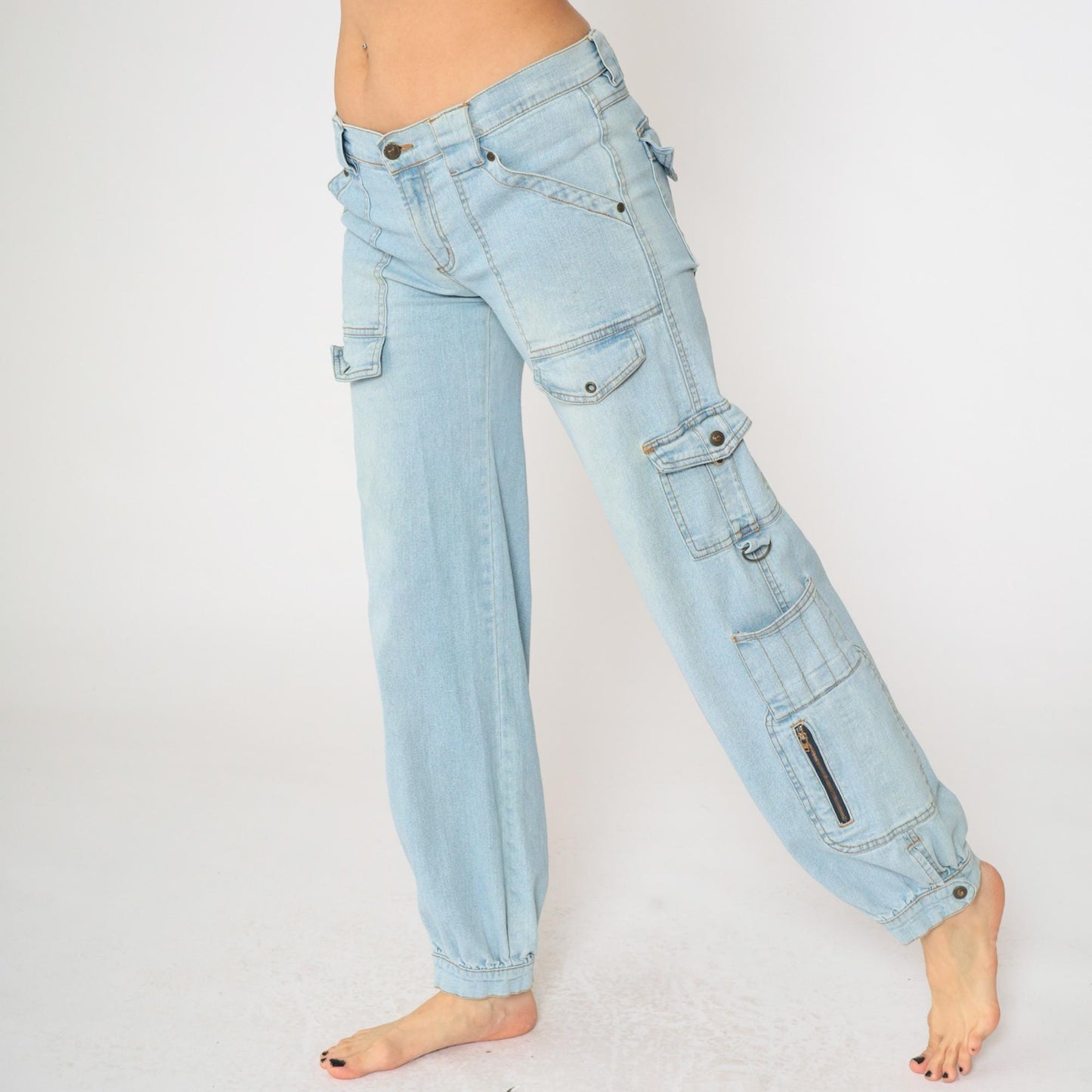 00s XOXO Cargo Jeans Light Blue Low Rise Straight Leg Small 5/6