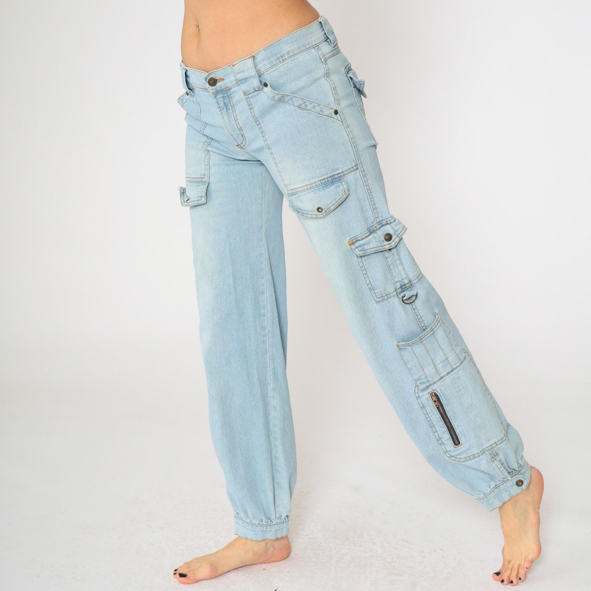 00s XOXO Cargo Jeans Light Blue Low Rise Straight Leg Small 5/6