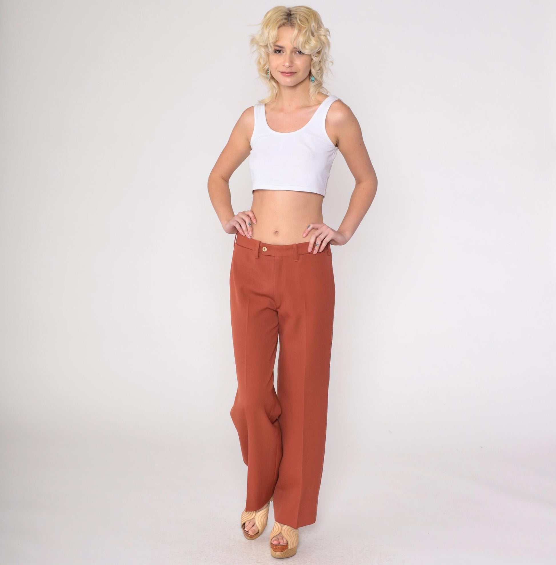 70s Terra Cotta High-Rise Straight Leg Trousers Small