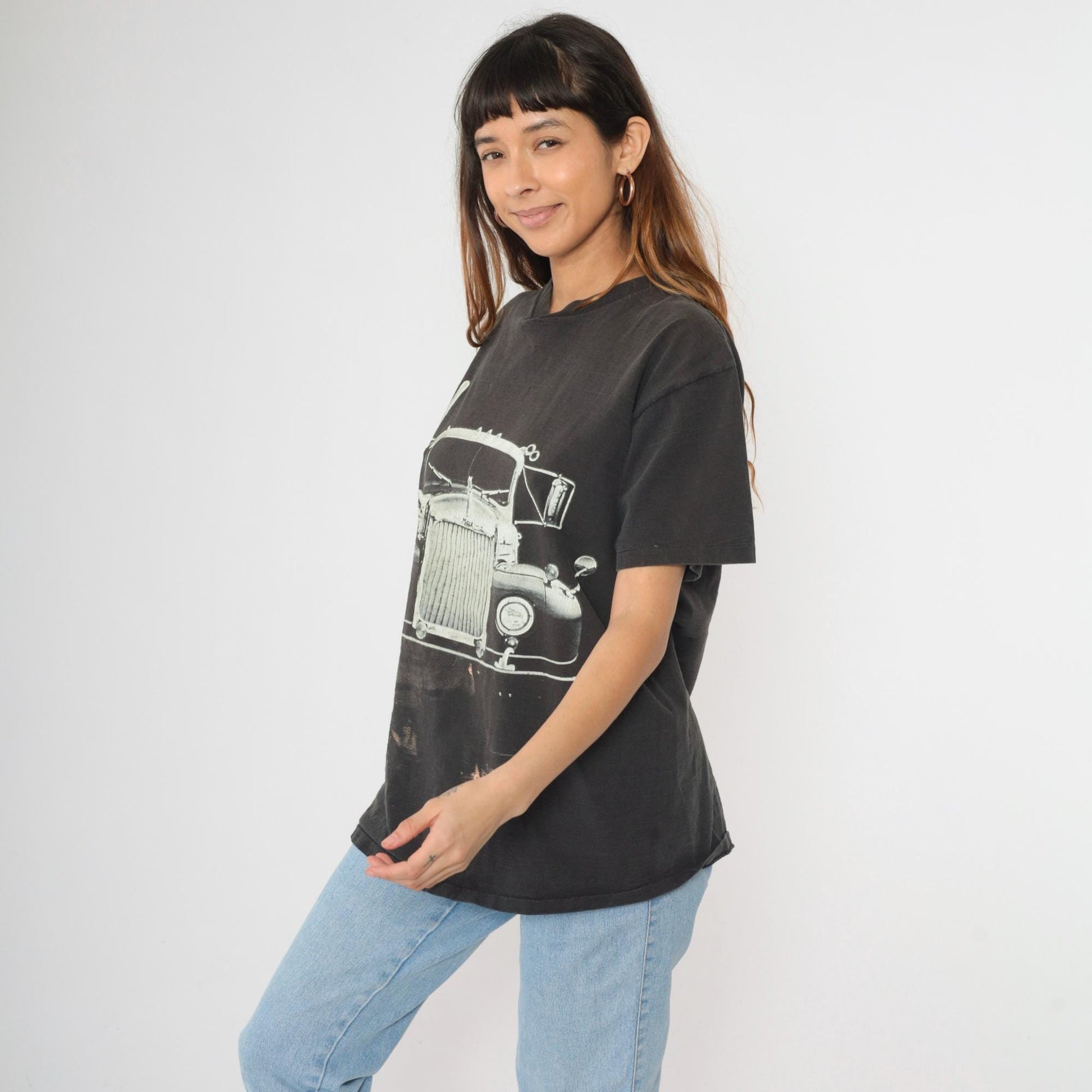 90s Mack Truck Graphic T-Shirt Distressed Black Cotton Tee Extra Large XL
