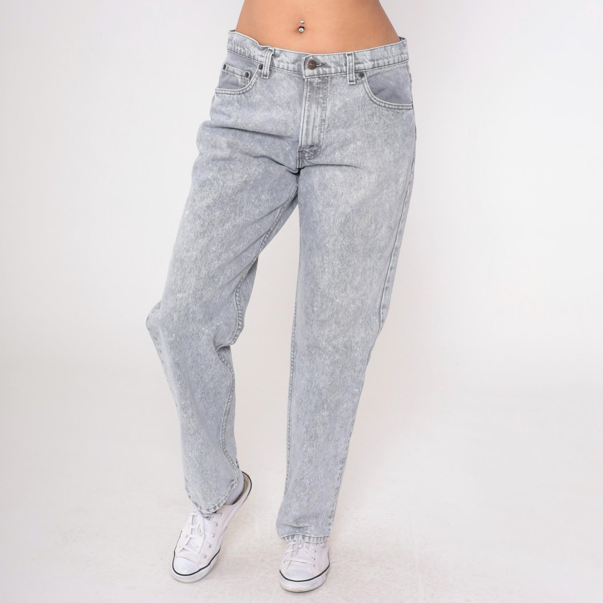 90s Levi's 506 Acid Wash Grey High-Rise Straight Jeans 36x32