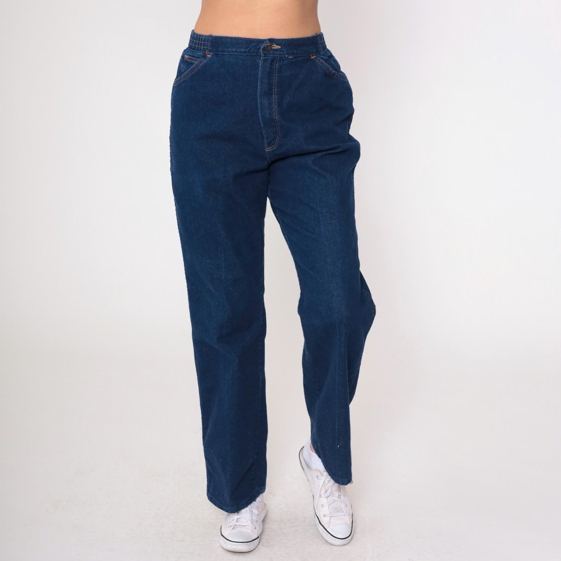 80s Wrangler Dark Blue Straight Leg High Waist Jeans Medium Large