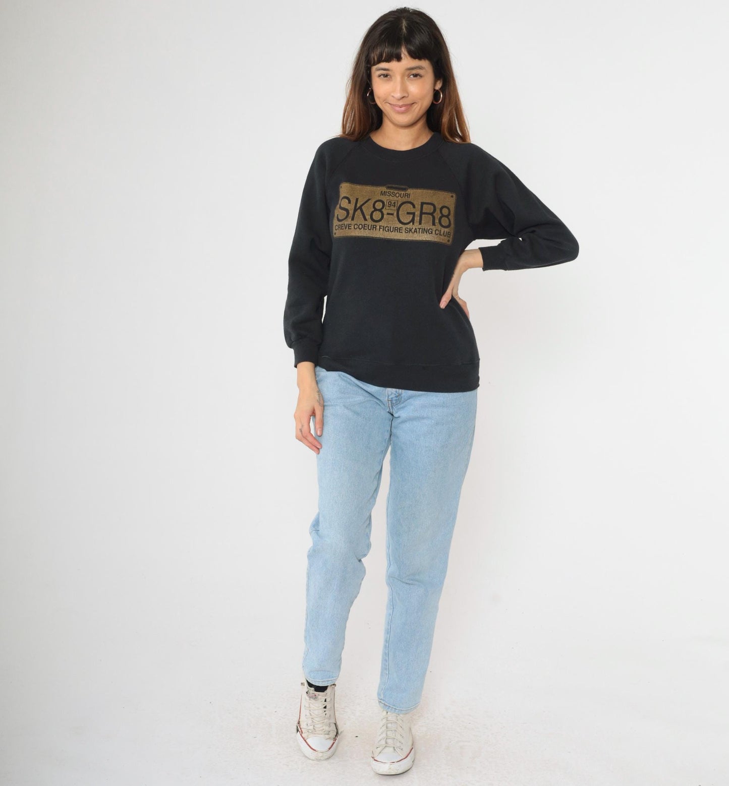 1994 Creve Coeur Figure Skating Club Sweatshirt SK8-GR8 Black Raglan Small