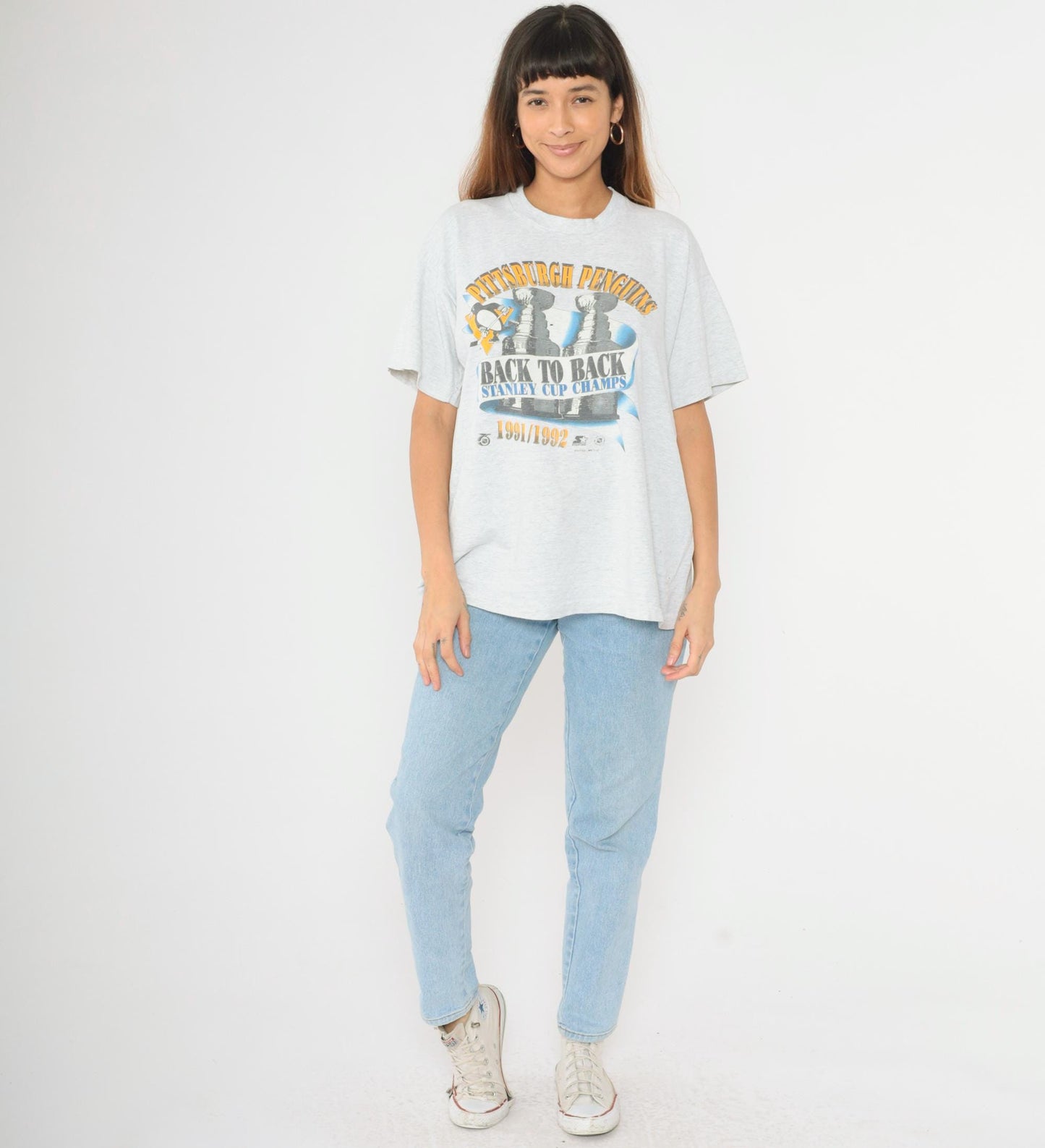 1991/1992 Pittsburgh Penguins Stanley Cup Champions Graphic T-Shirt Heather Grey Extra Large XL