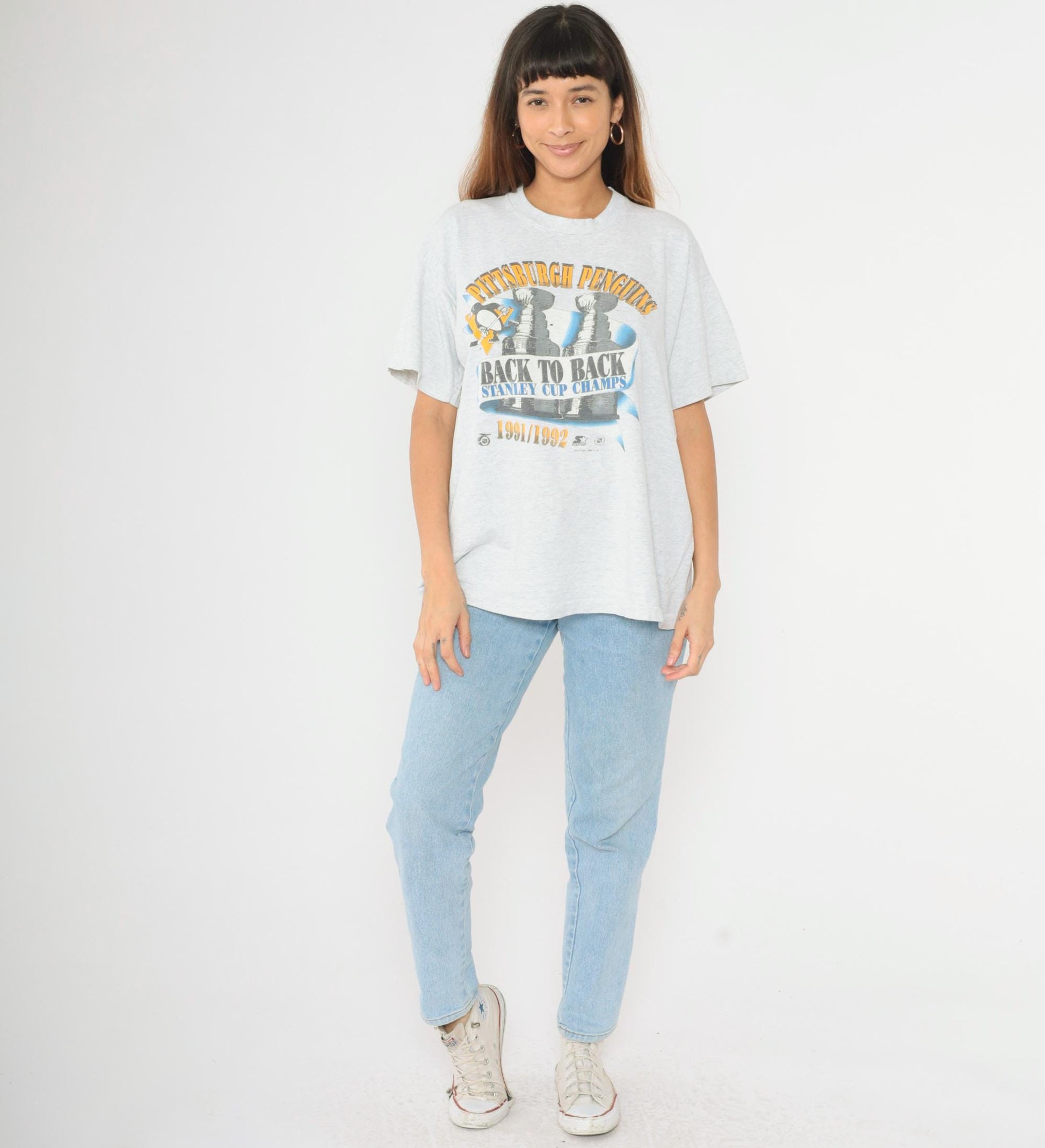 1991/1992 Pittsburgh Penguins Stanley Cup Champions Graphic T-Shirt Heather Grey Extra Large XL